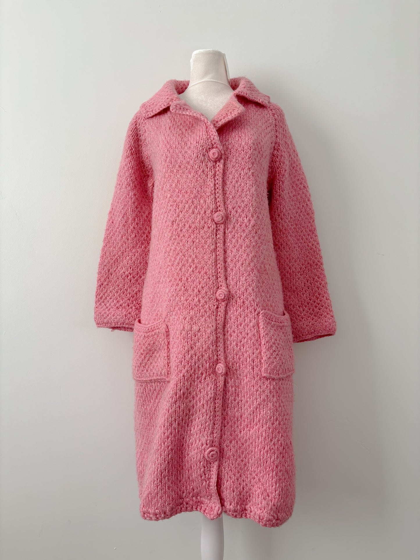 Pink knit trench coat-S