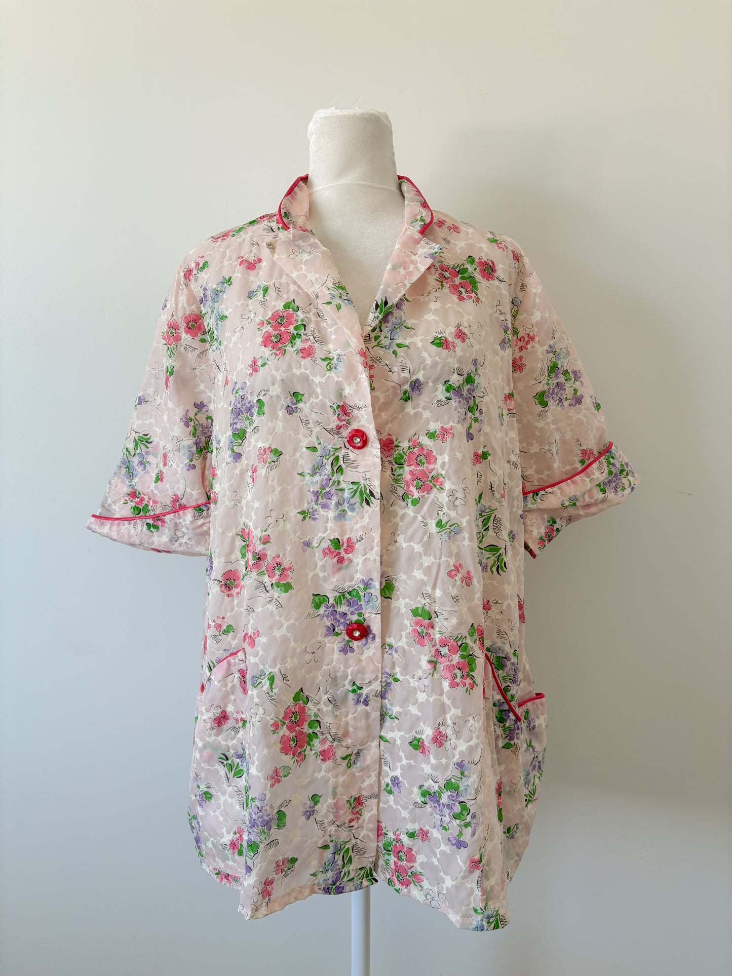 Pink floral button up pocket jacket-M