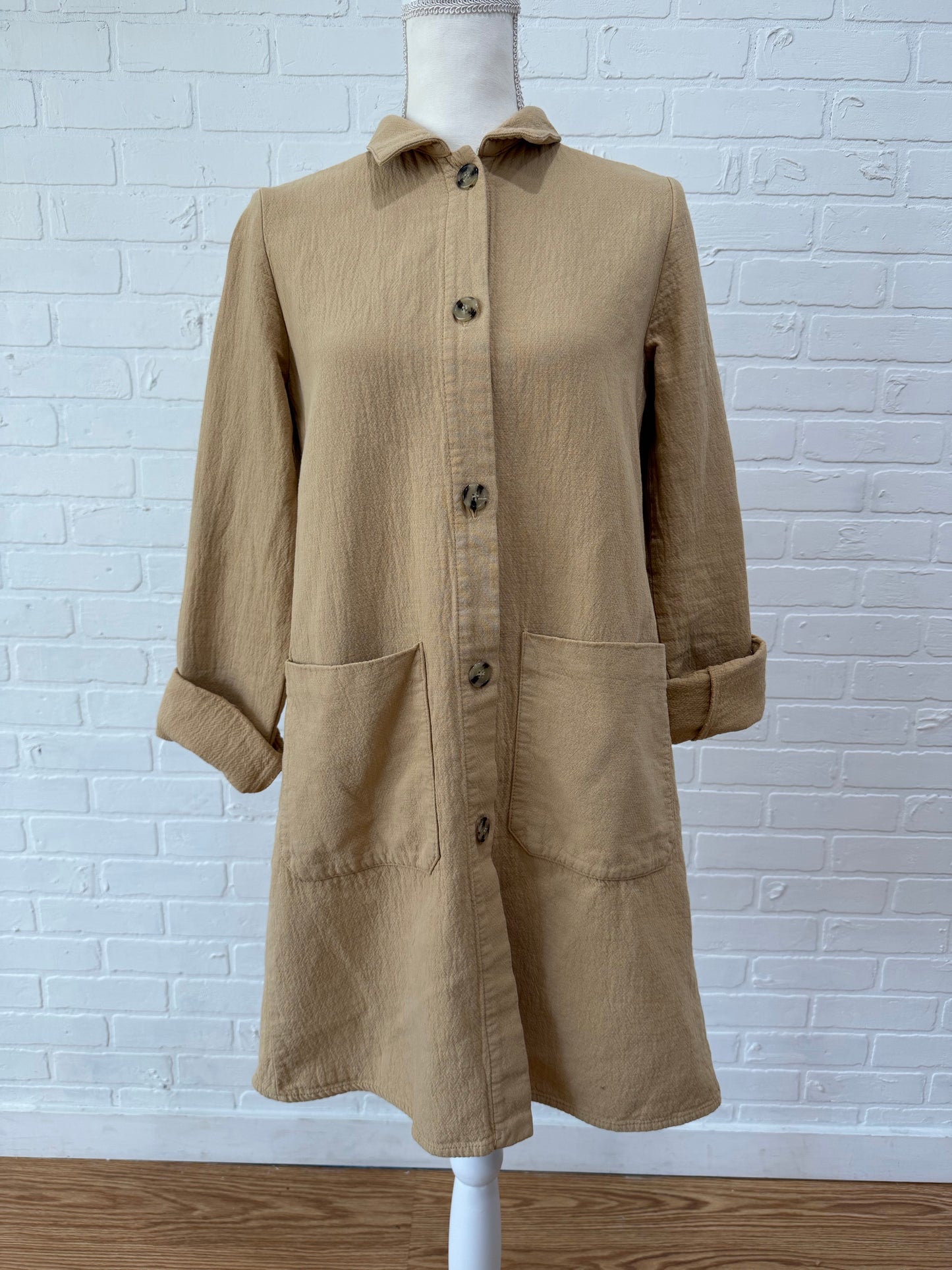 Tan button up dress - s