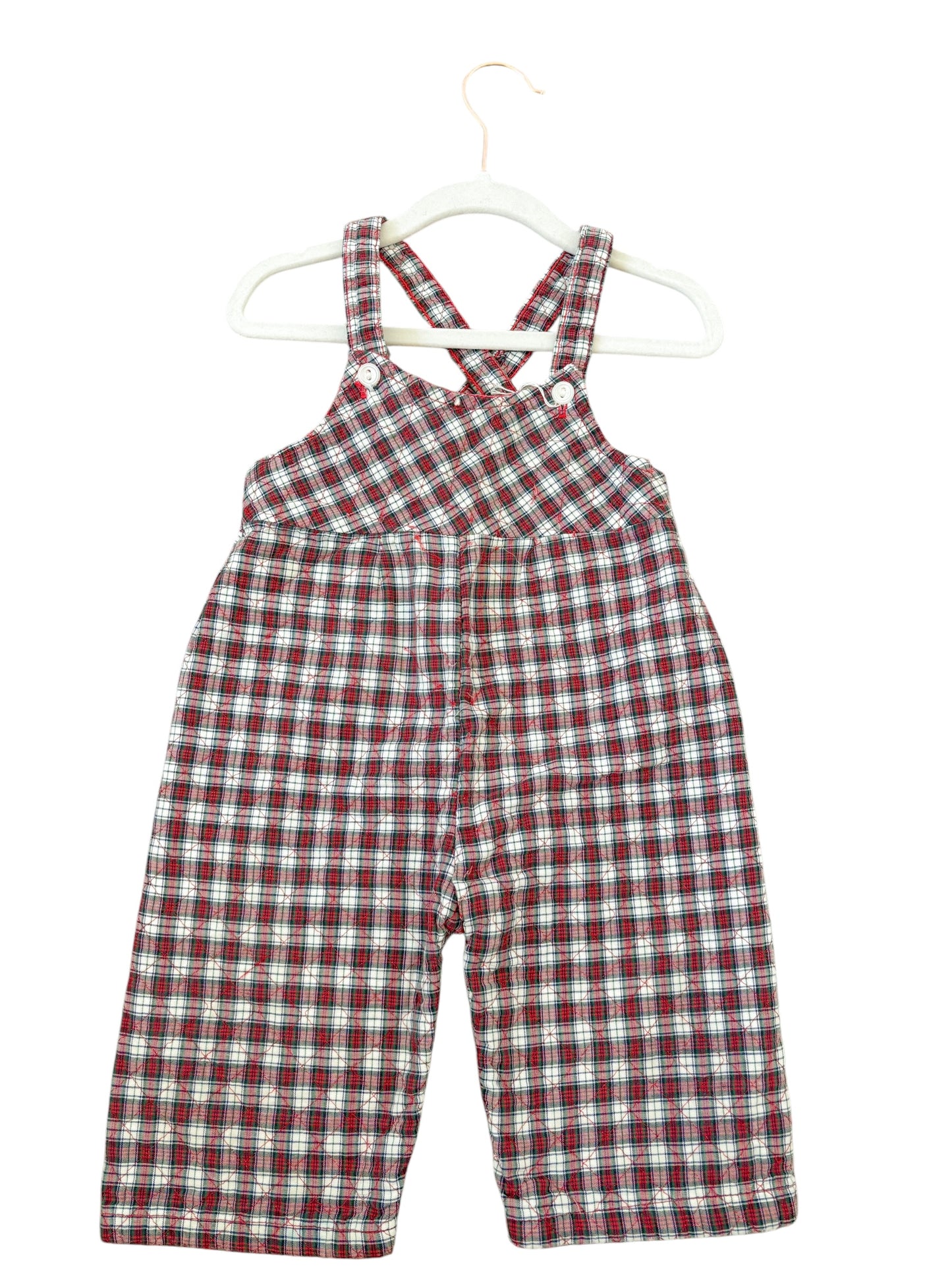 Baby red plaid quilted overalls-16-20lbs