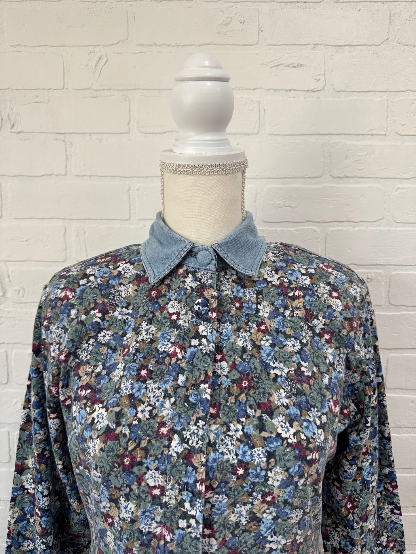 Denim collar floral dress - M