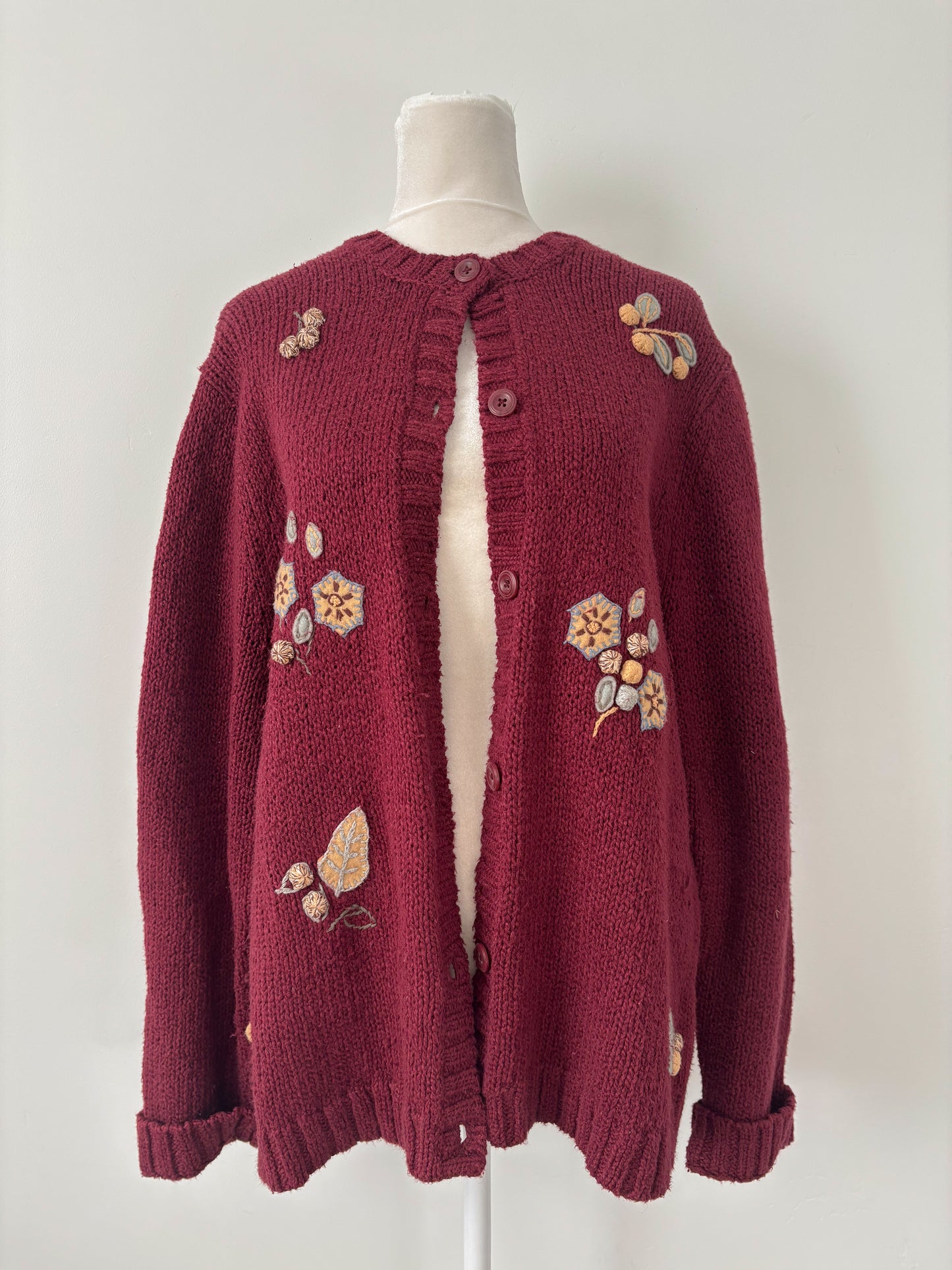 Maroon embroidered cardigan-L