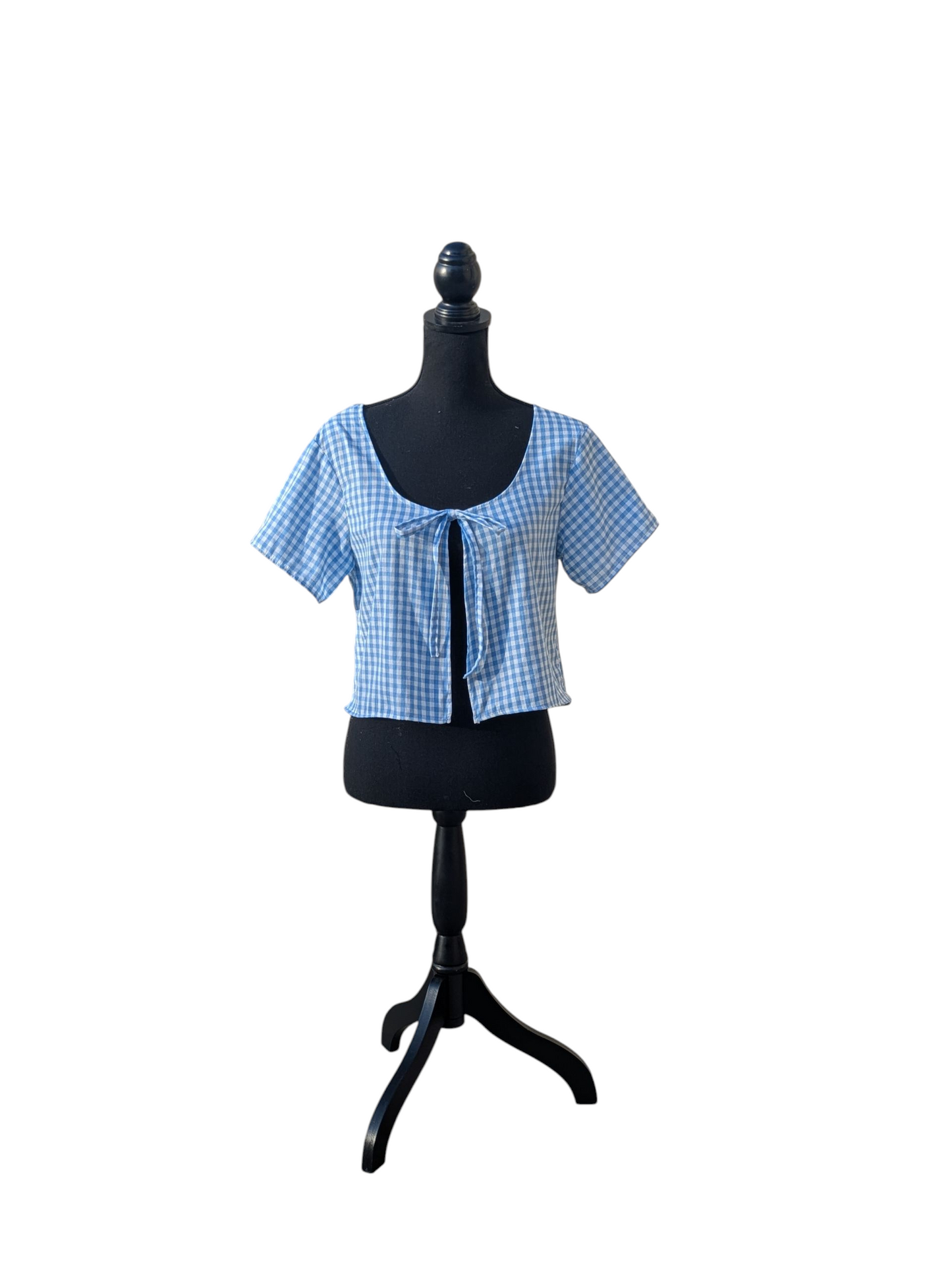 Blue gingham short sleeve top