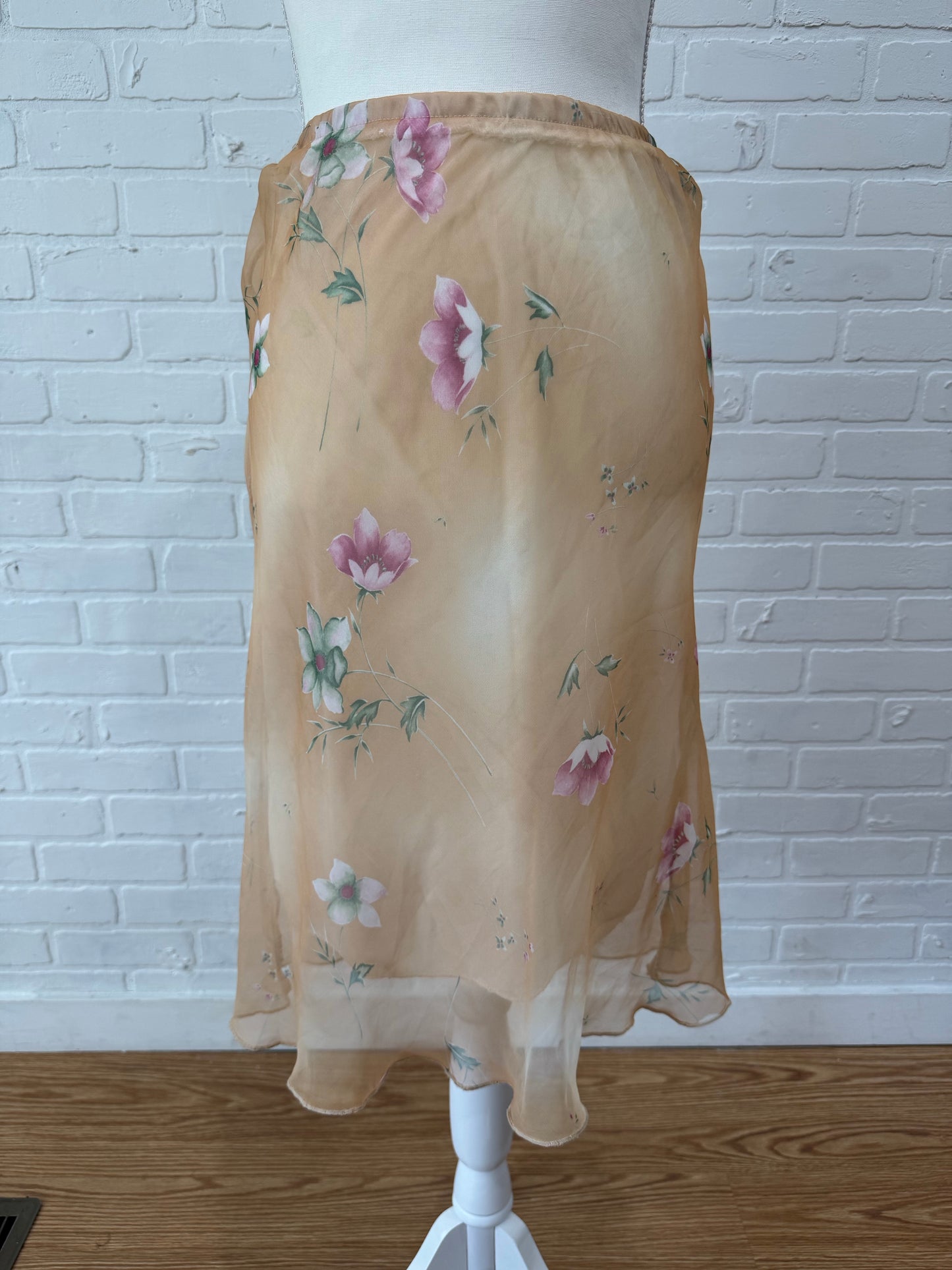 Yellow with pink and green flowers skirt - m