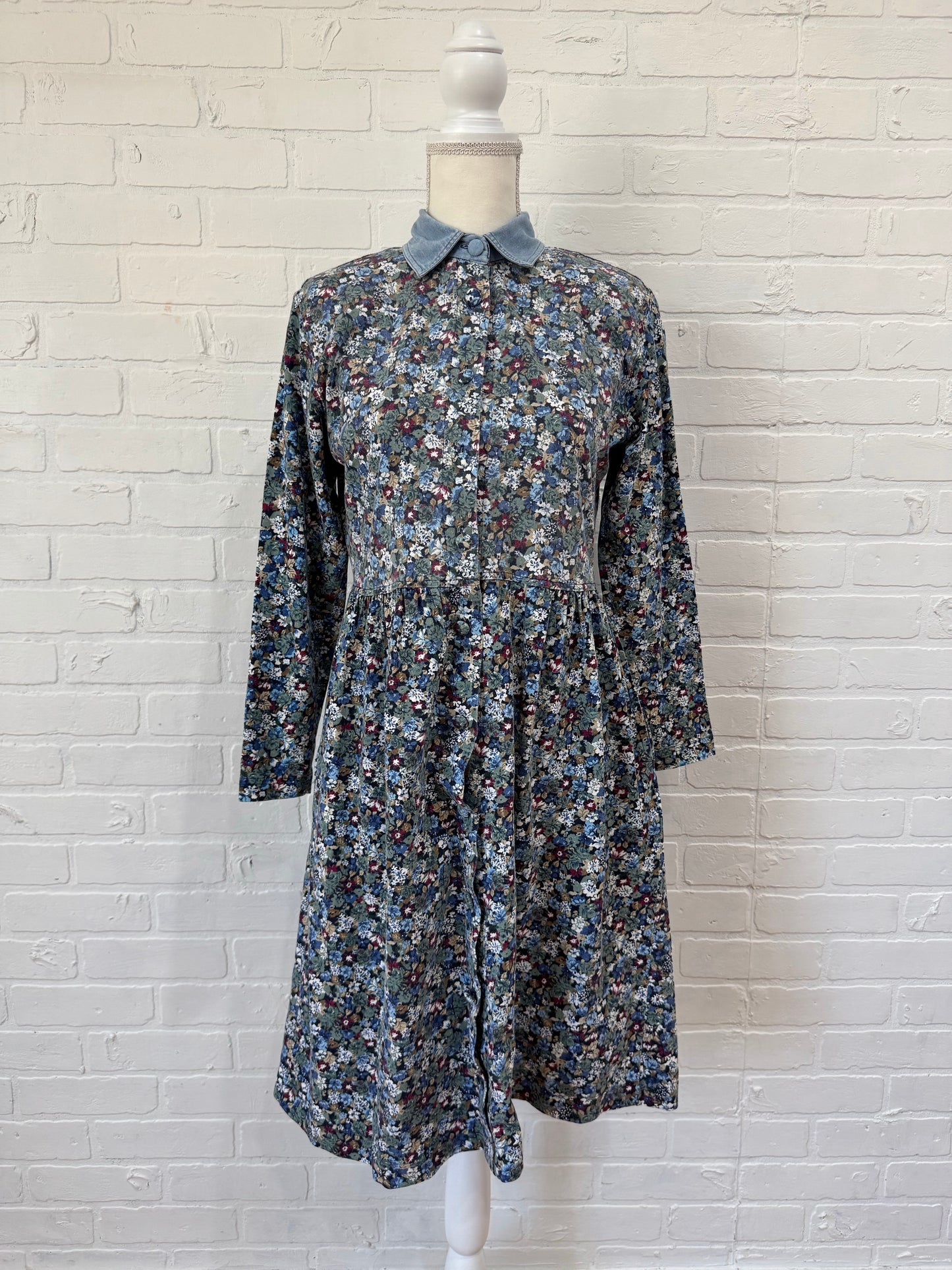 Denim collar floral dress - M