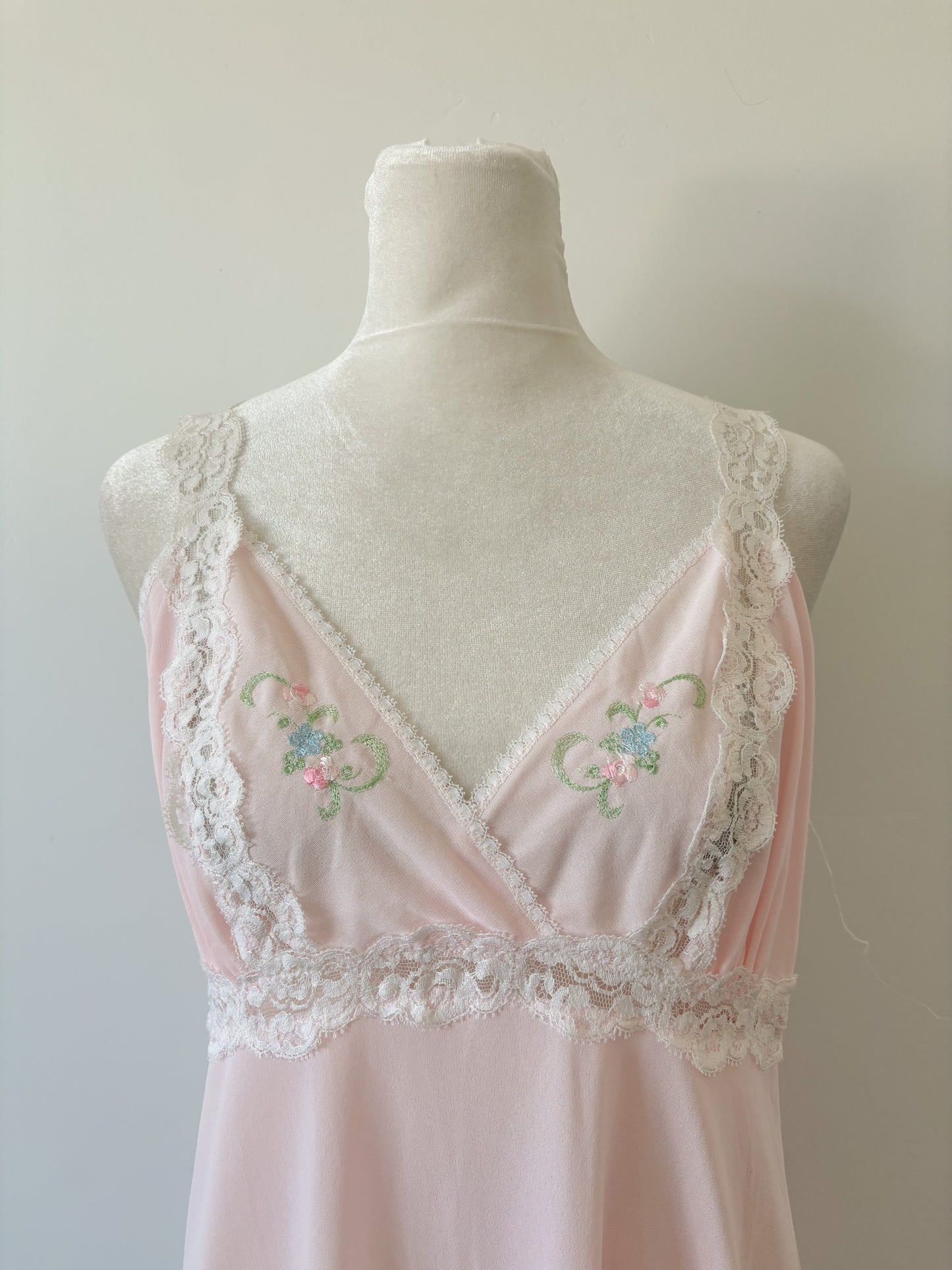 Pink slip lace top nightgown-M