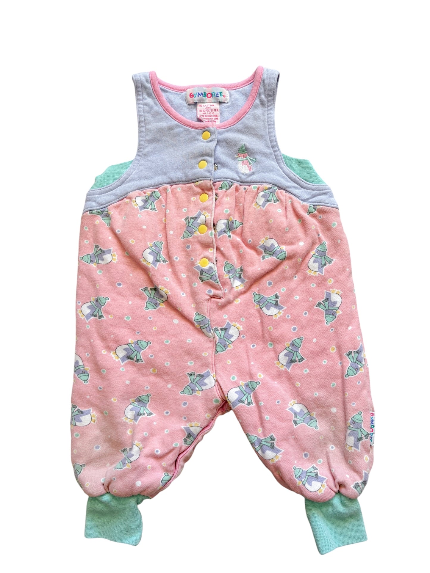 Baby pink penguin overalls-NB