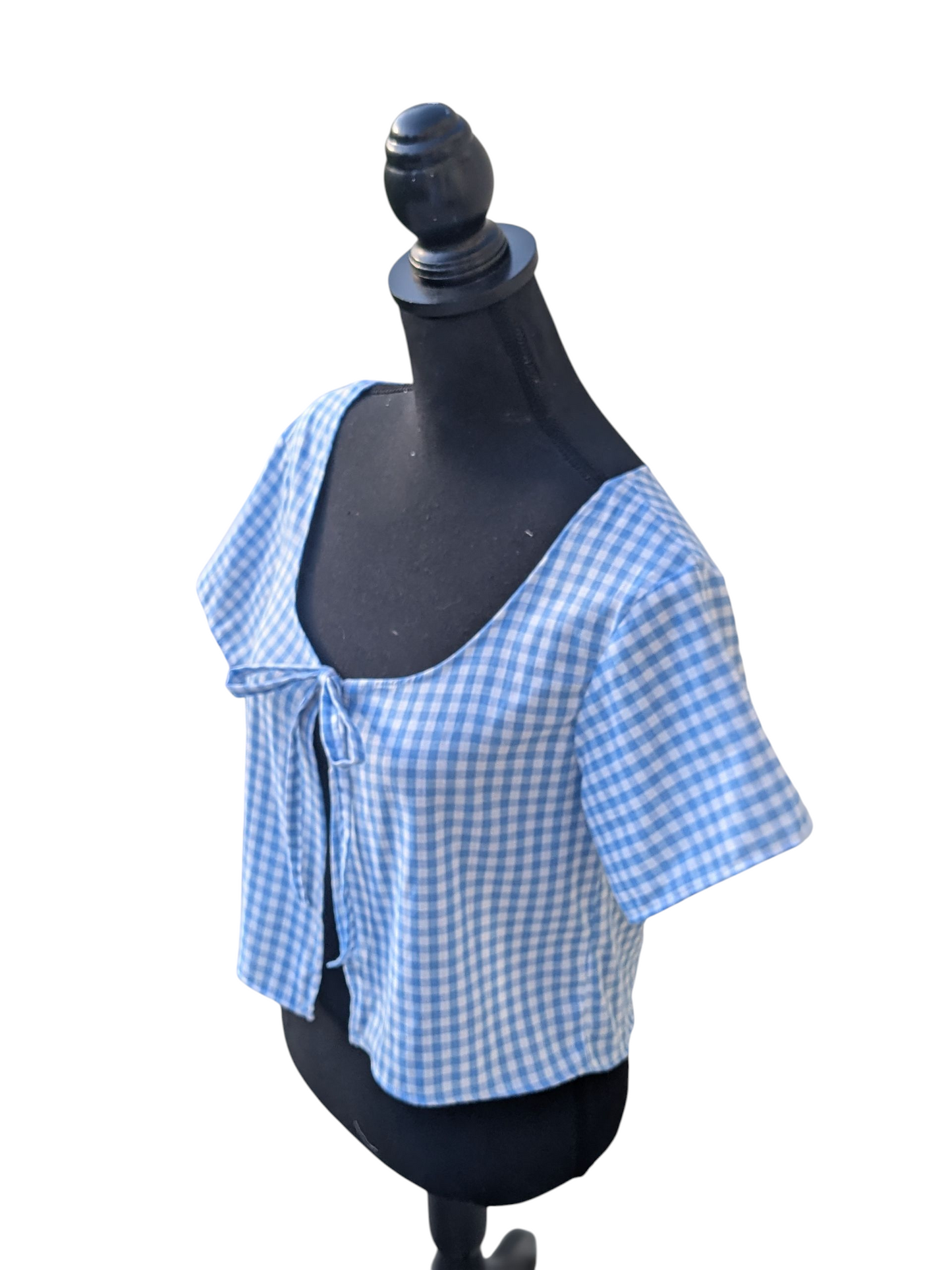 Blue gingham short sleeve top