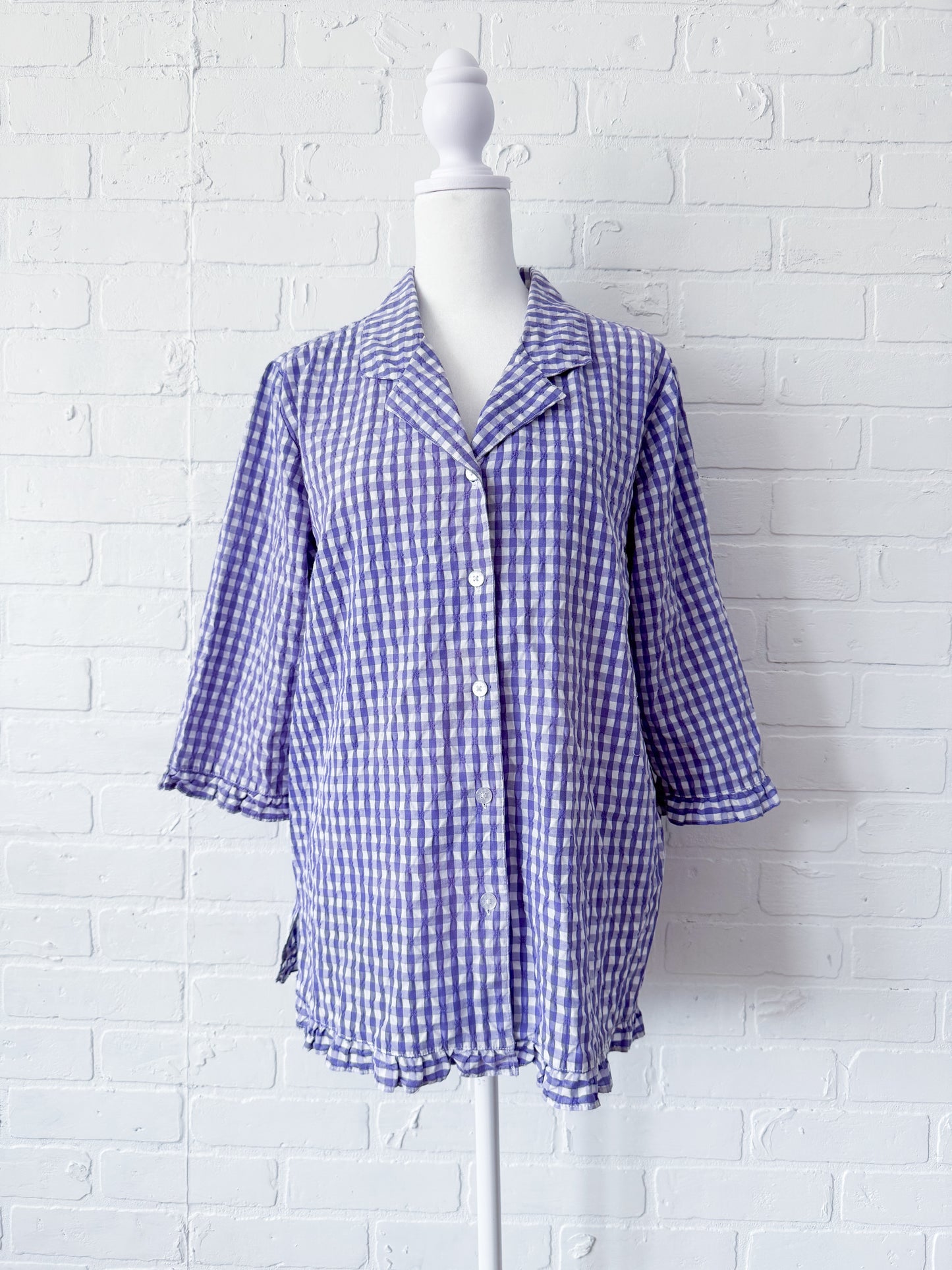Purple gingham button up - L