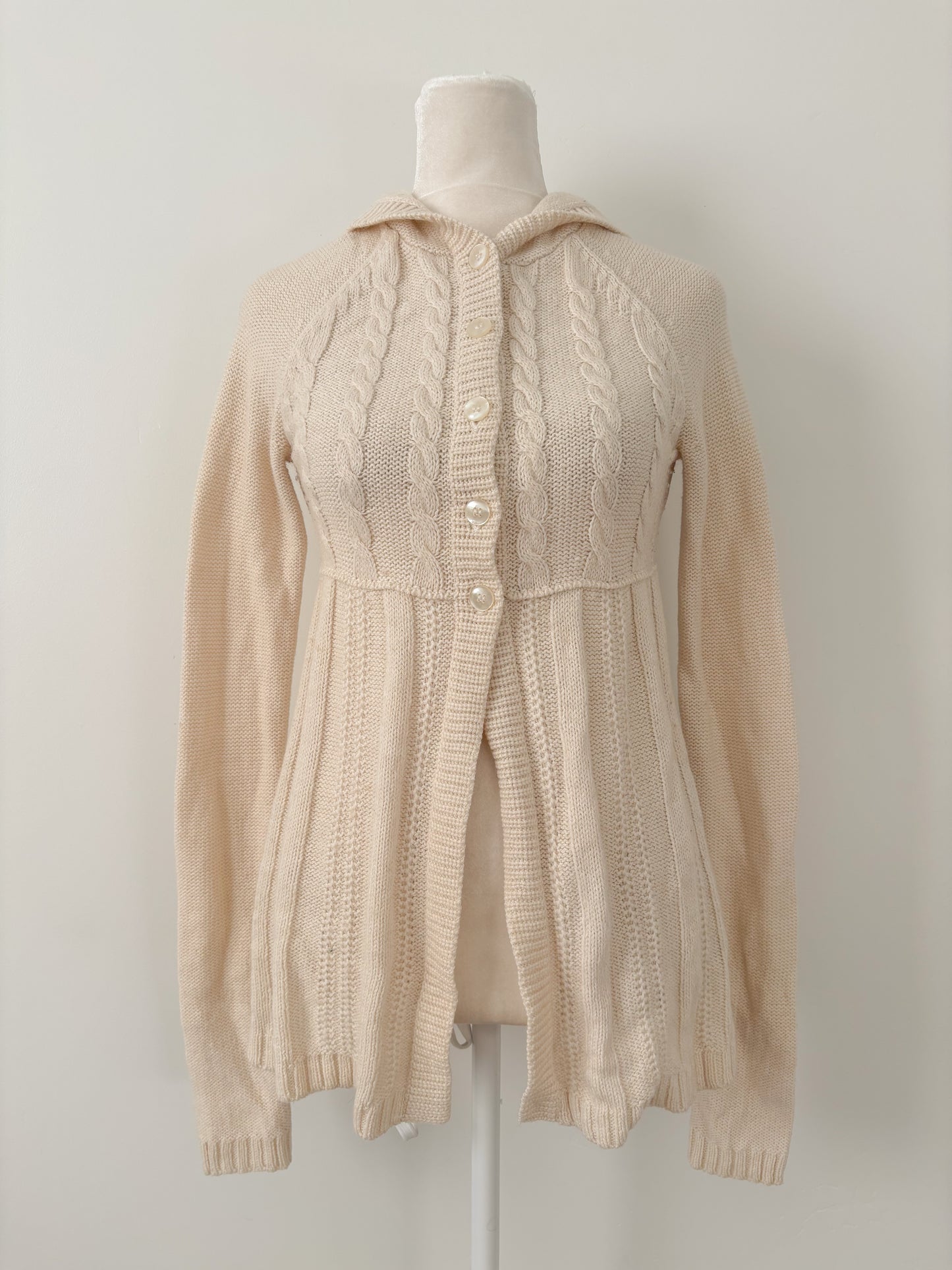 Cream hooded button cardigan-S