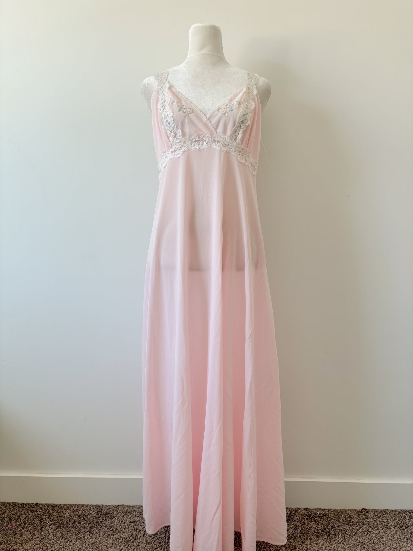 Pink slip lace top nightgown-M
