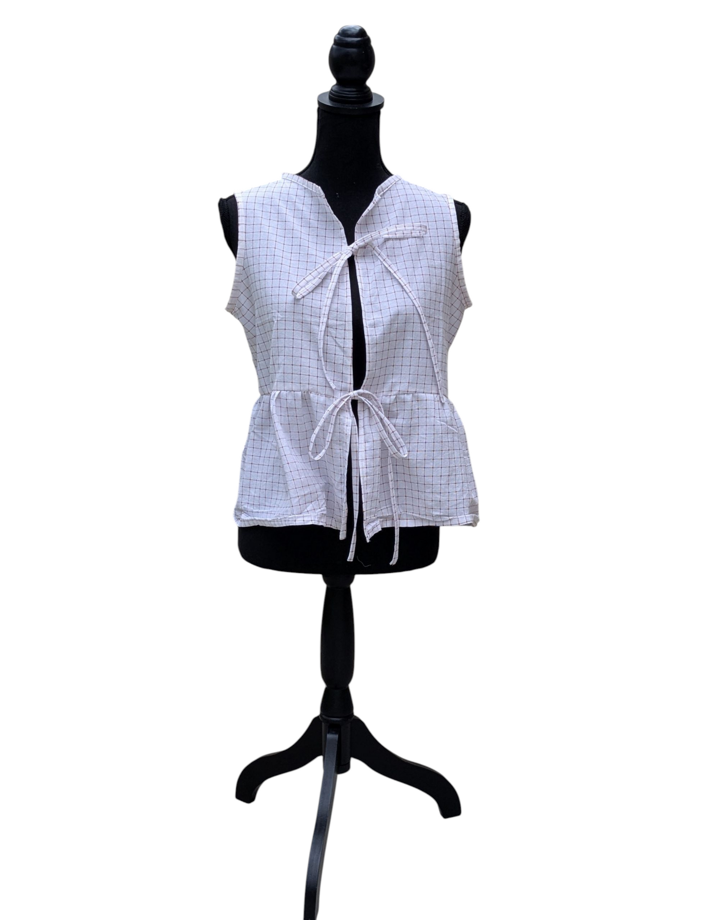 Red and White Grid Front Tie Top