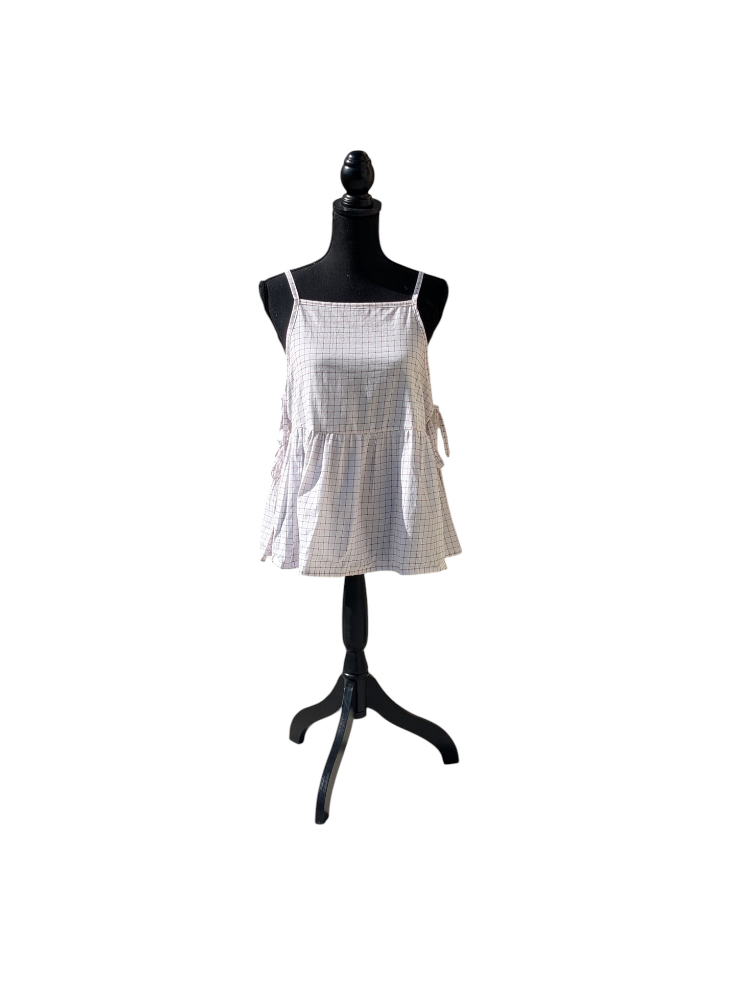 White and Red Grid Side Tie Top