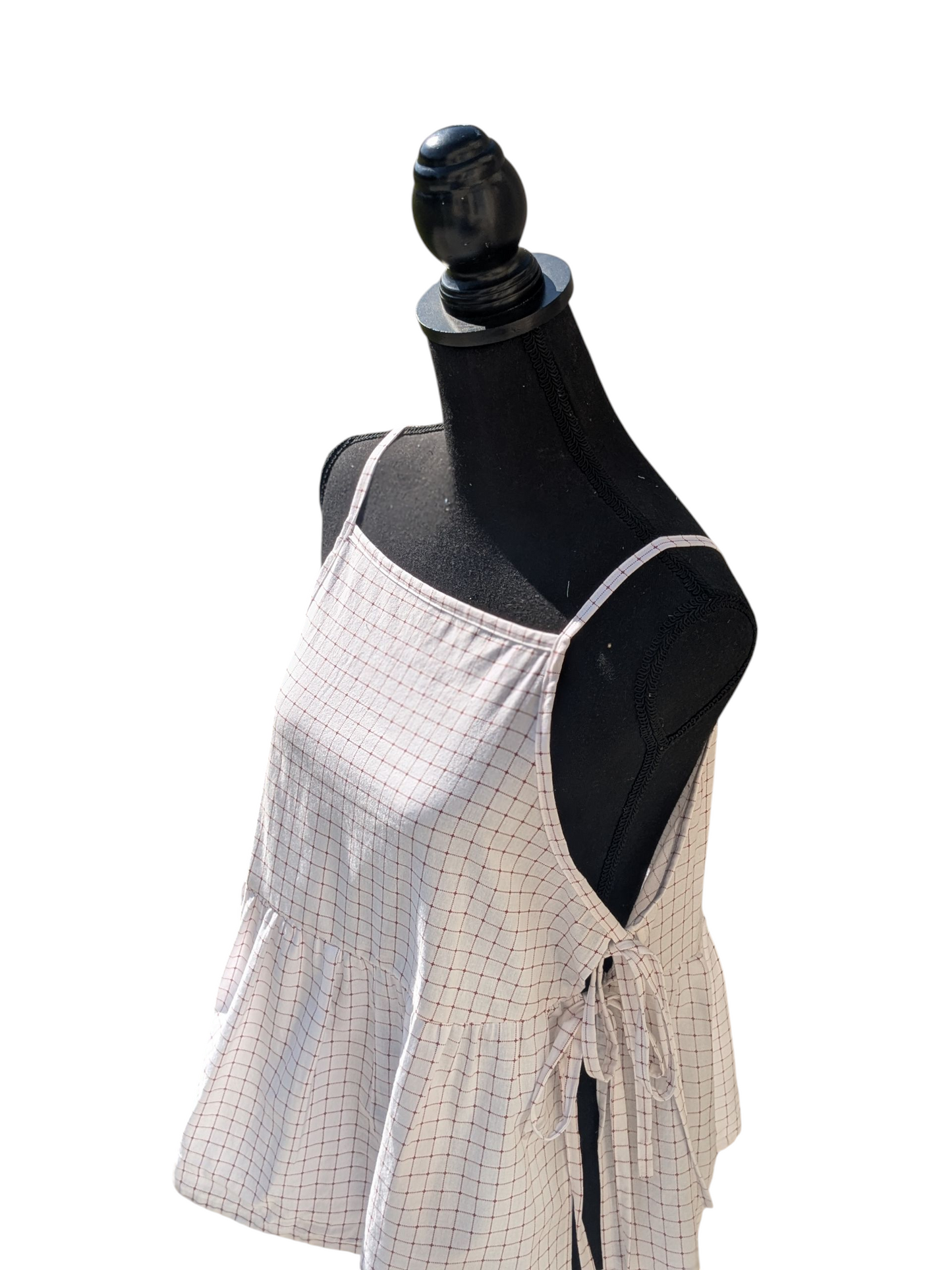 White and Red Grid Side Tie Top