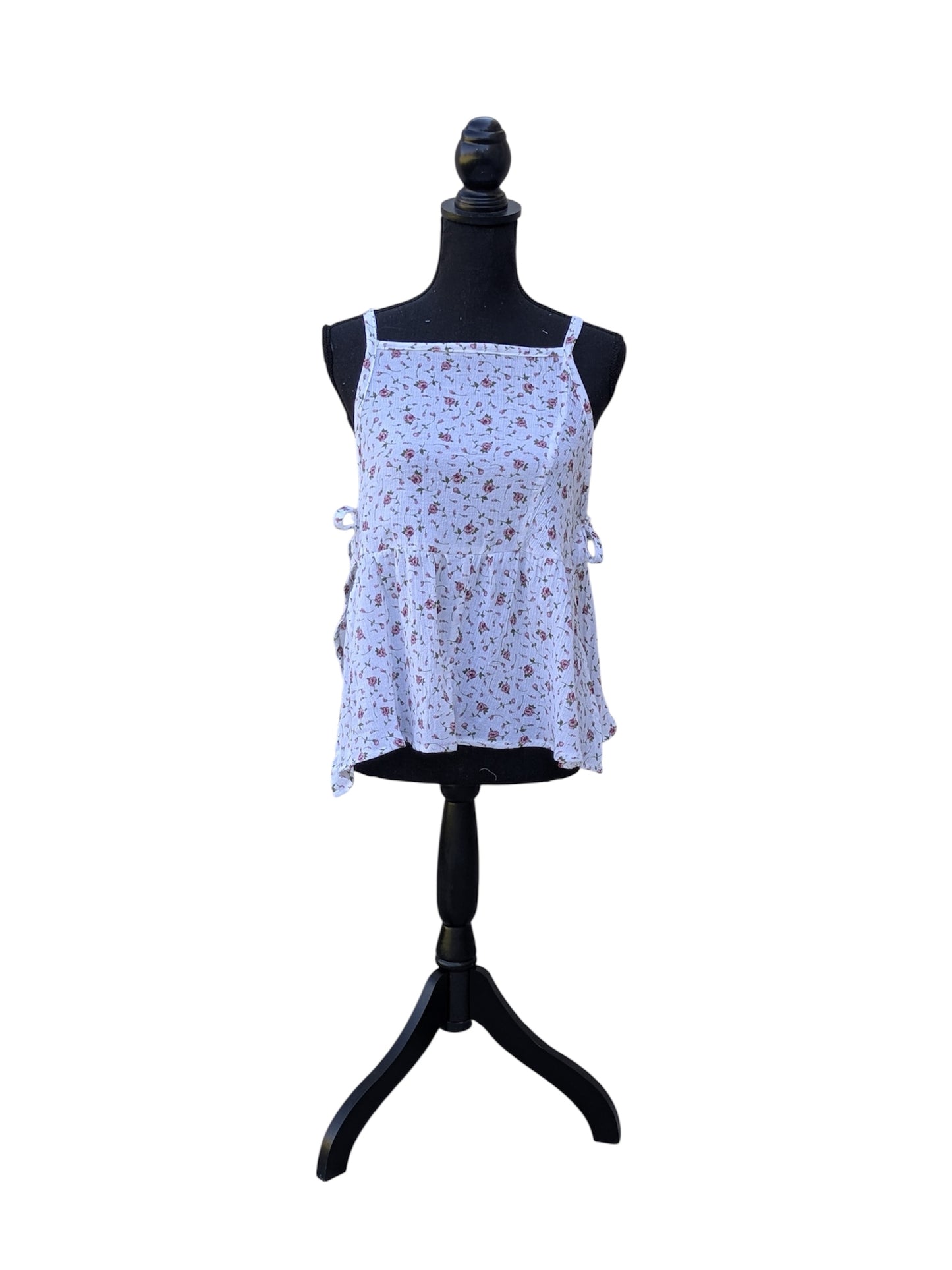 White Floral Side Tie Top