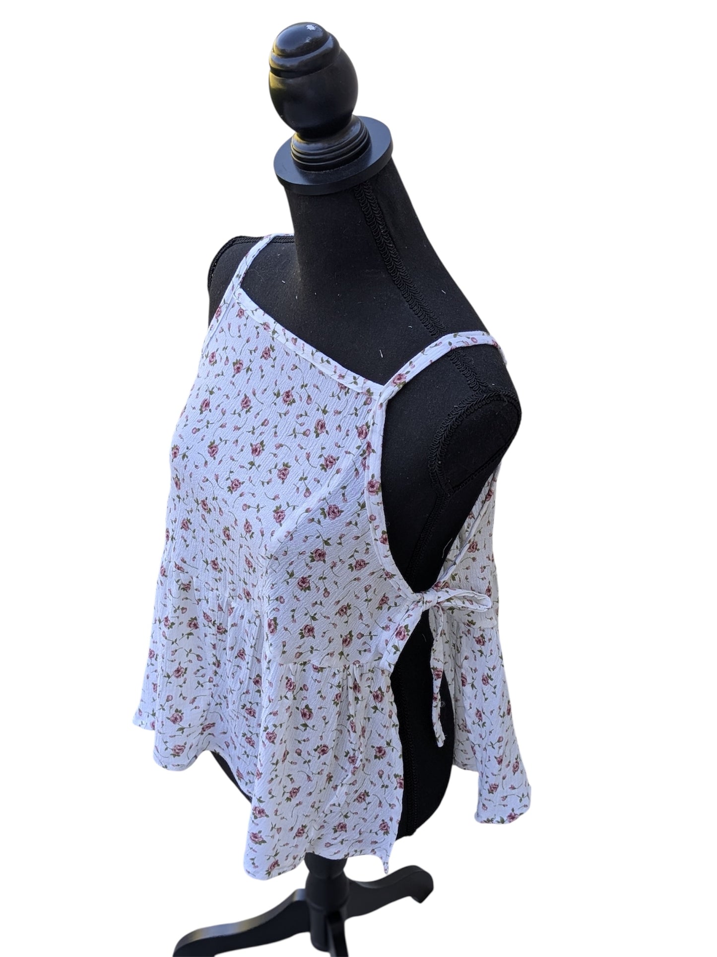 White Floral Side Tie Top