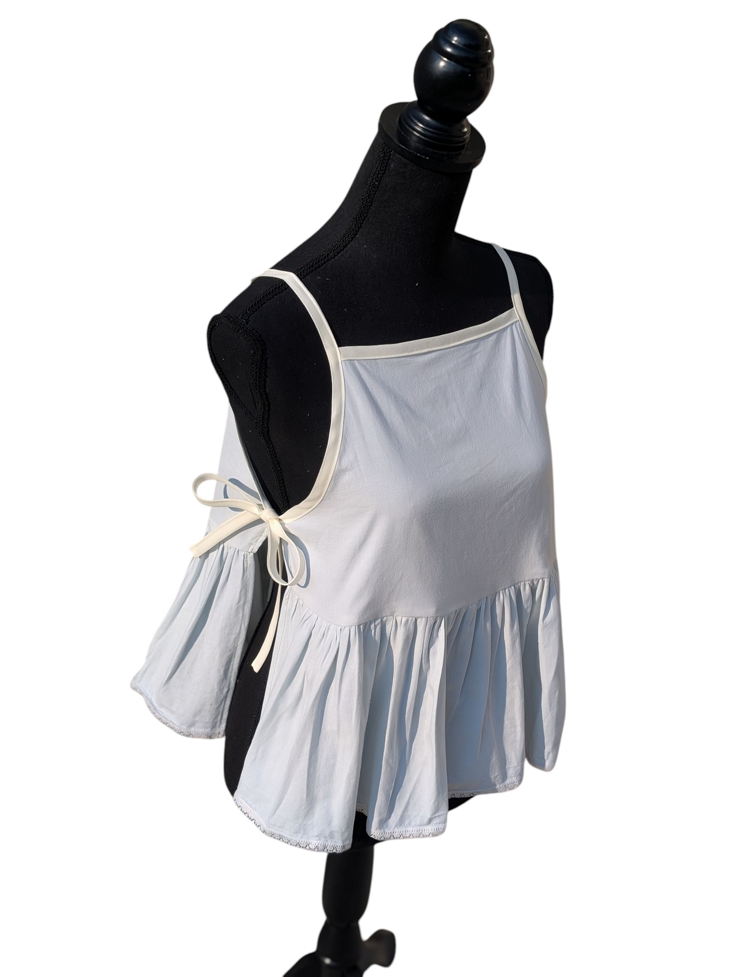 Baby Blue Lace Trim Side Tie Top