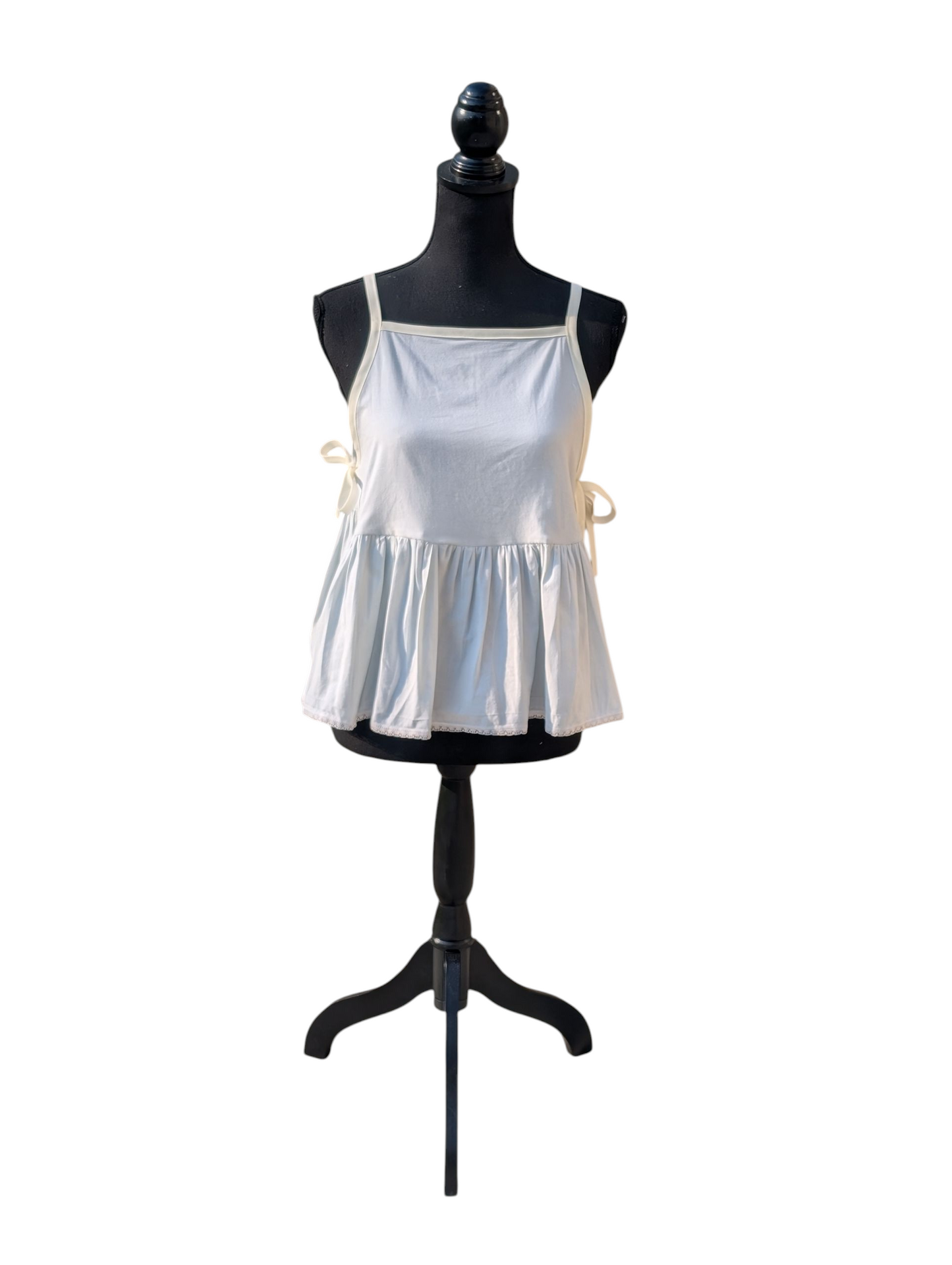 Baby Blue Lace Trim Side Tie Top