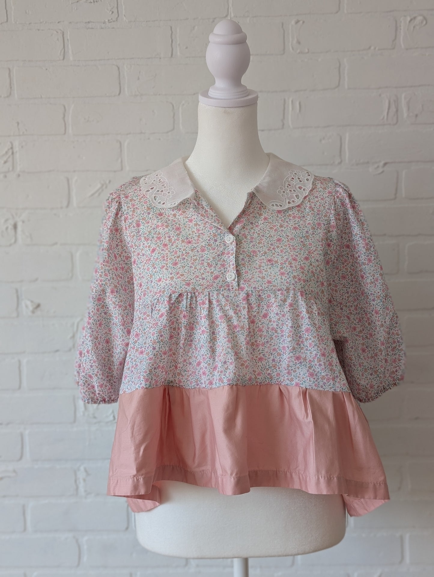Pink Floral Collared Top
