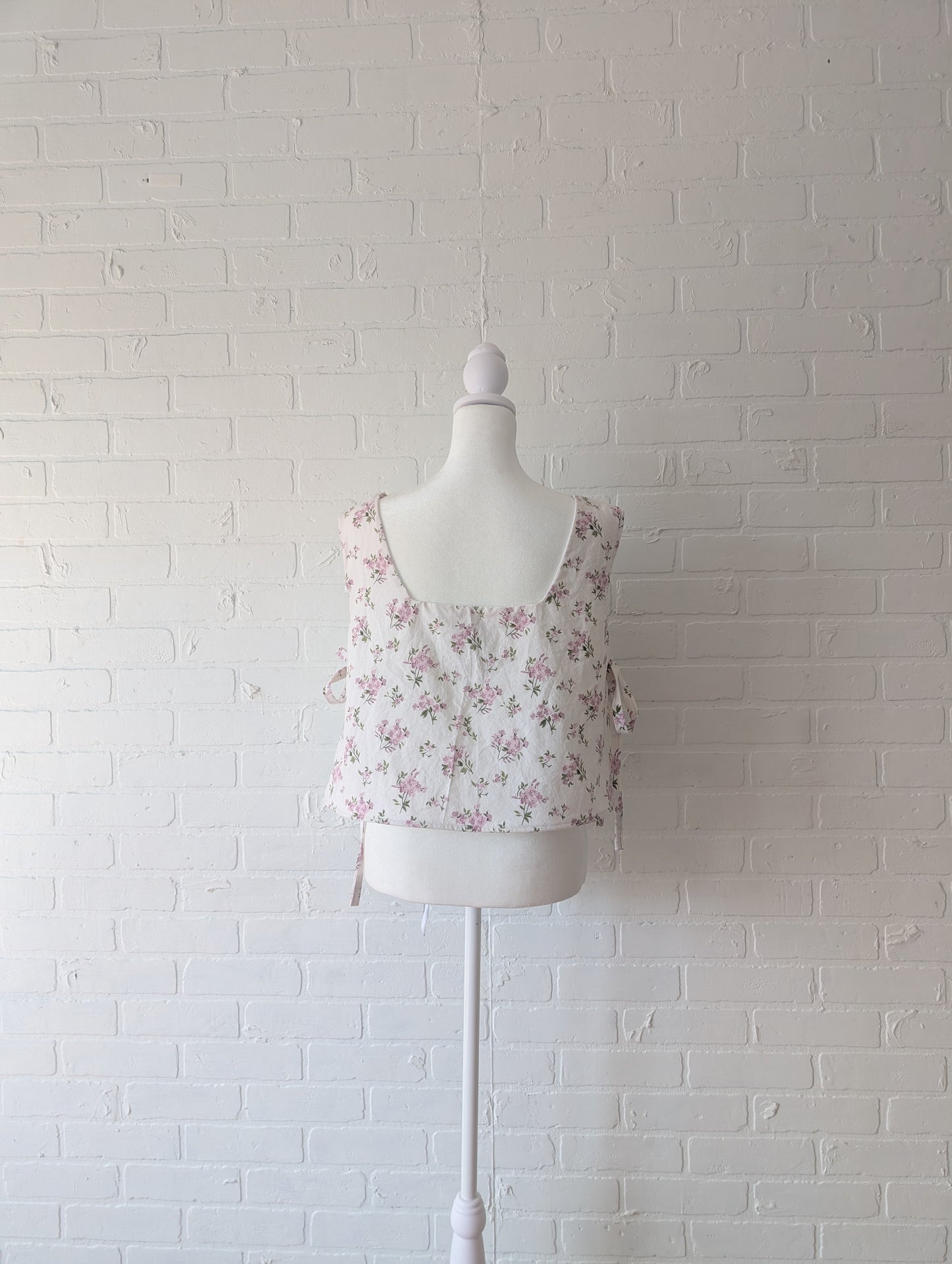 Cream and Pink Floral Side Tie Top
