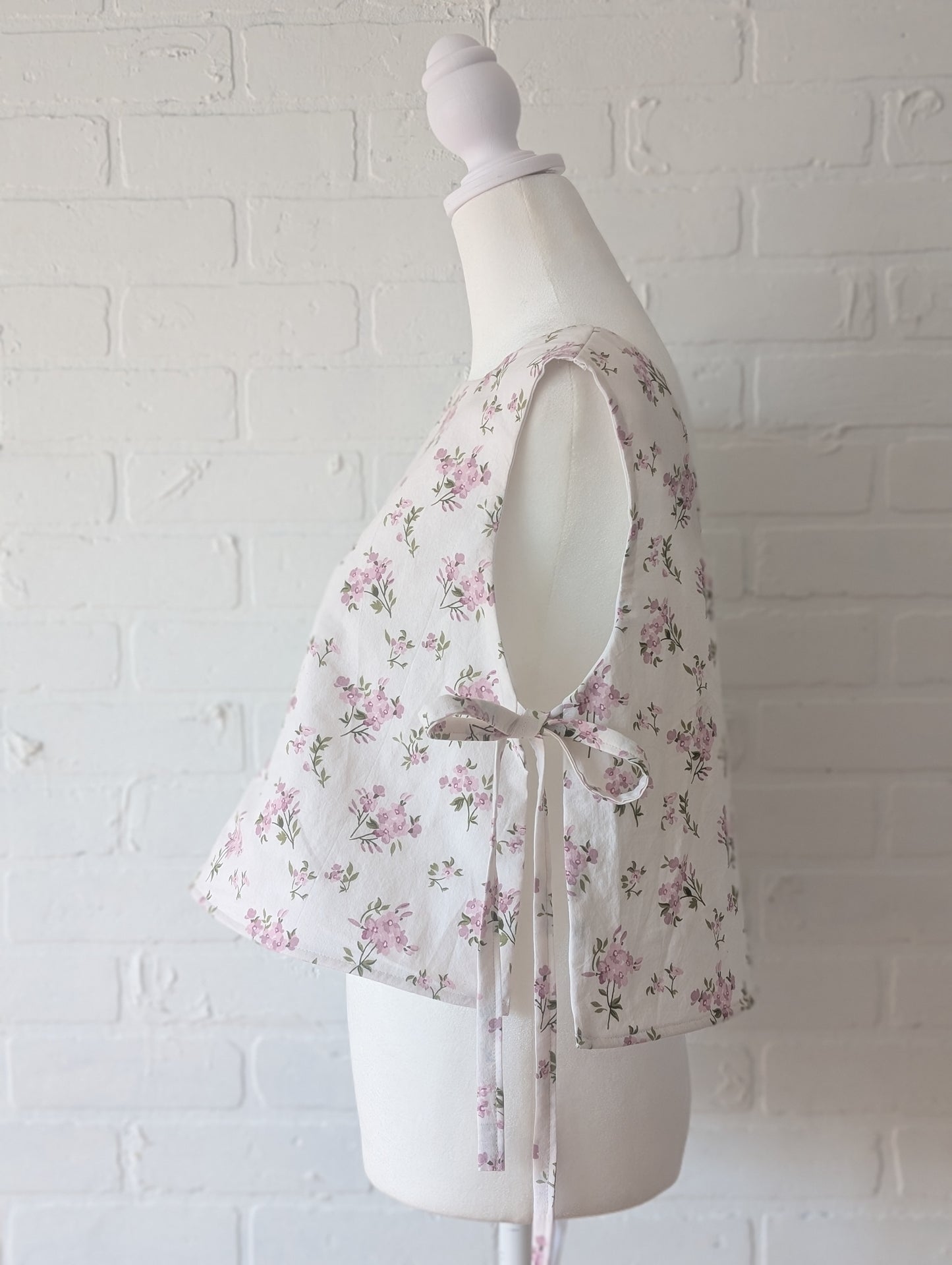 Cream and Pink Floral Side Tie Top