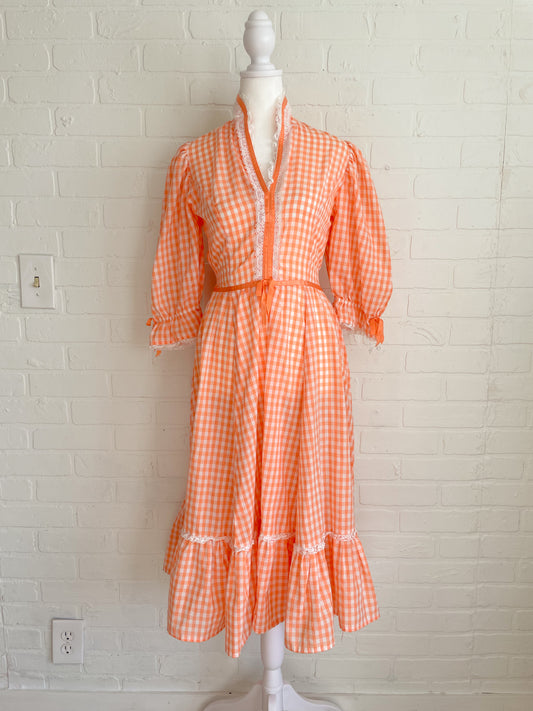 Orange Checkered Dress-Small