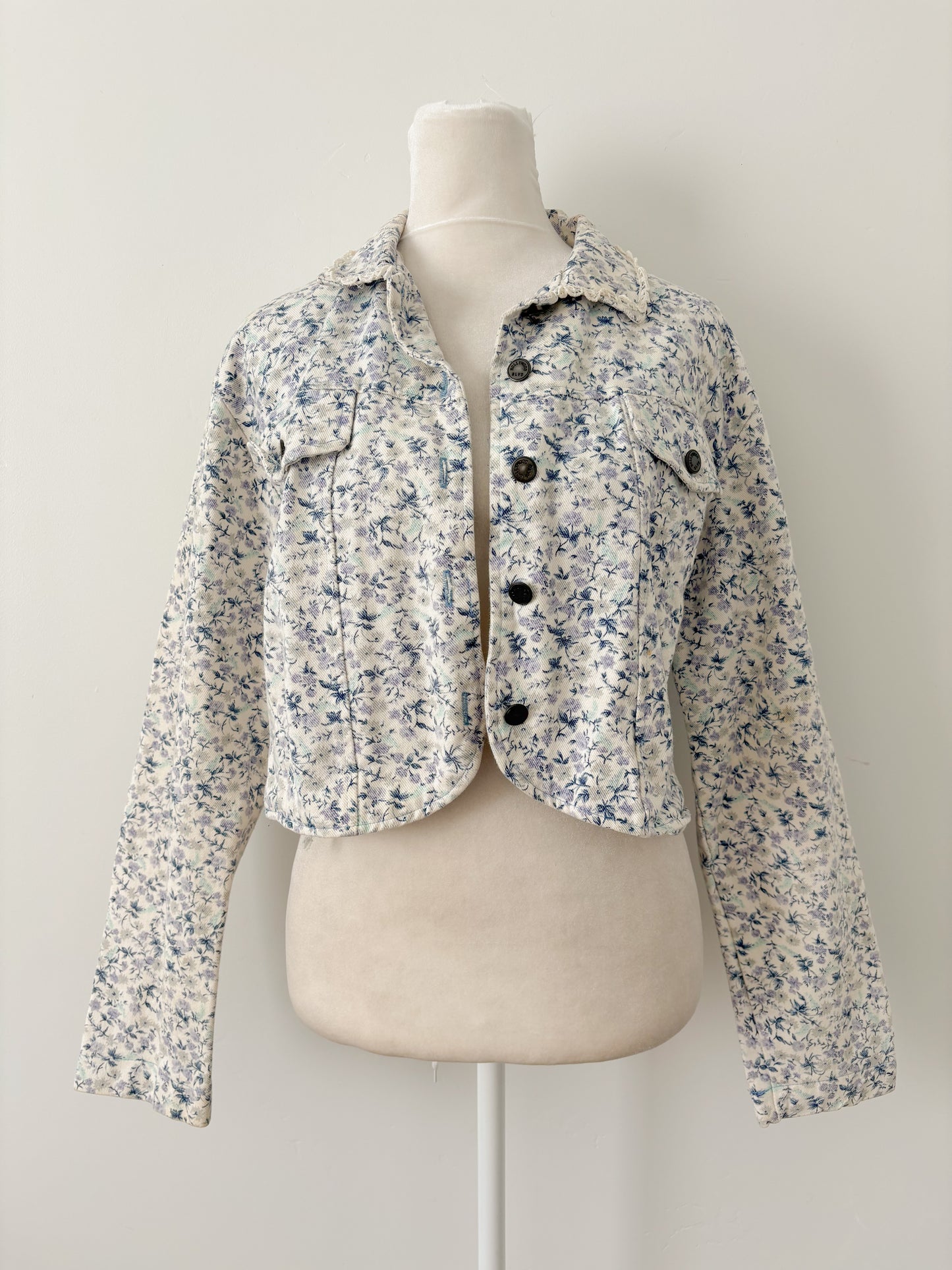 Blue floral cropped jacket - s