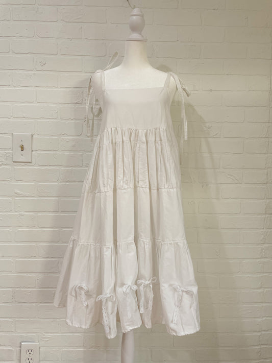 Handmade white Tiered Dress-Medium