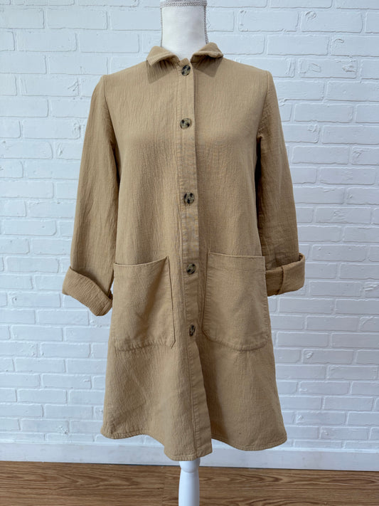 Tan button up dress - s