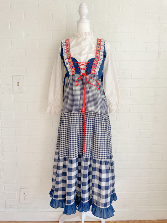 Blue Checkered Maxi Dress-Small