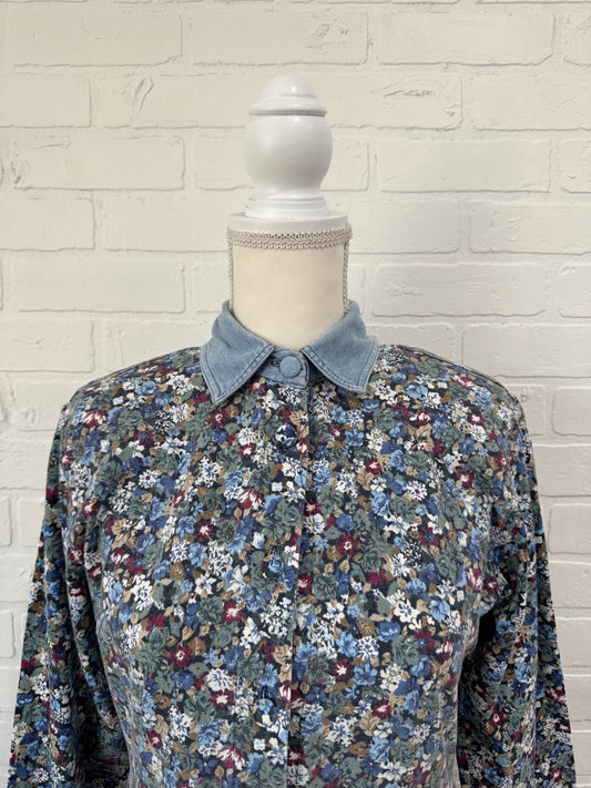 Denim collar floral dress - M