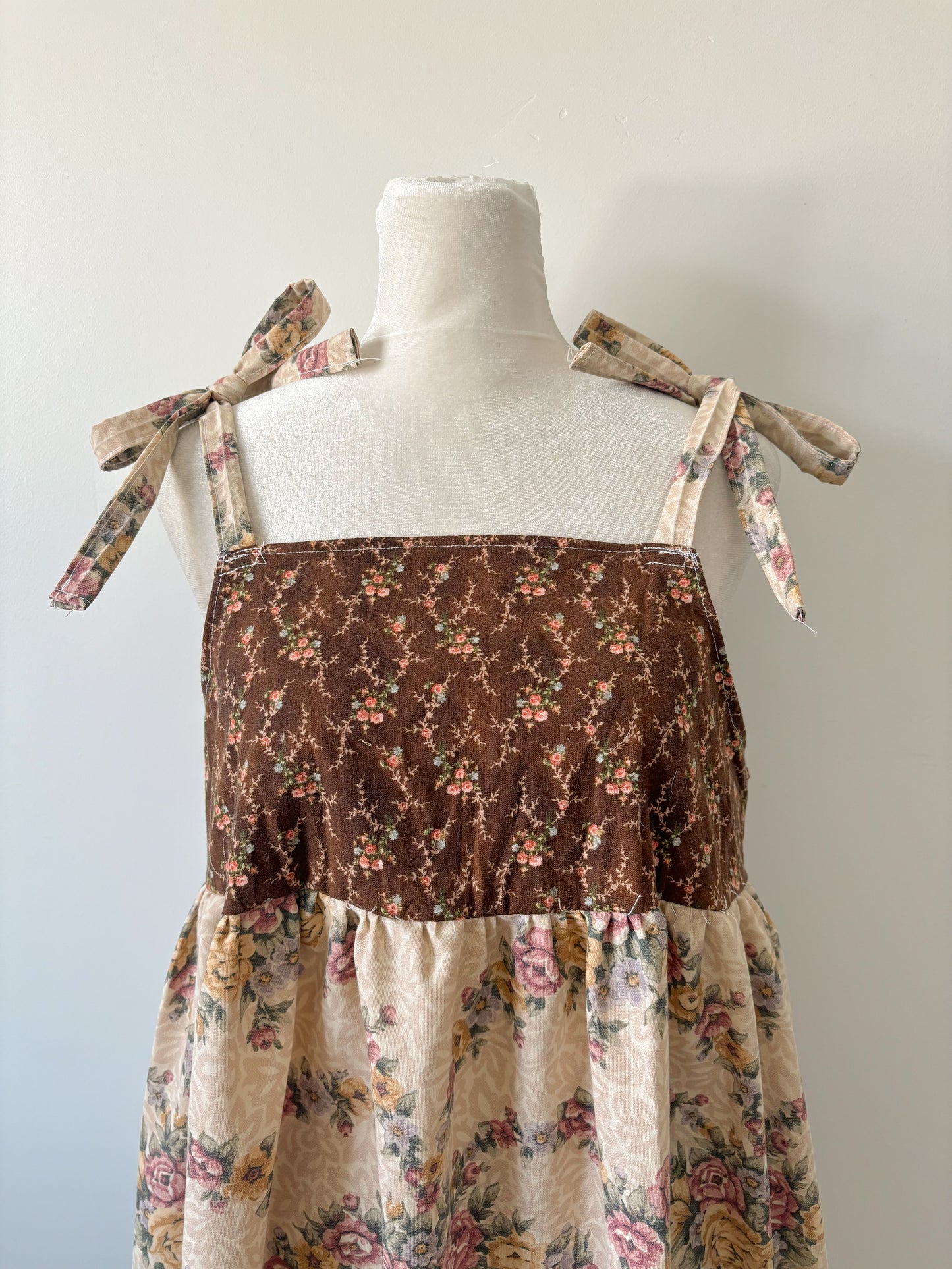 Handmade brown top floral maxi dress