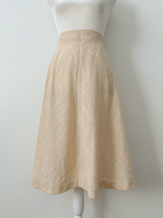 Beige striped a-line skirt-M