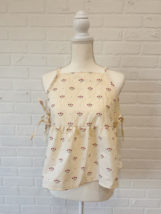 Cream floral side tie top
