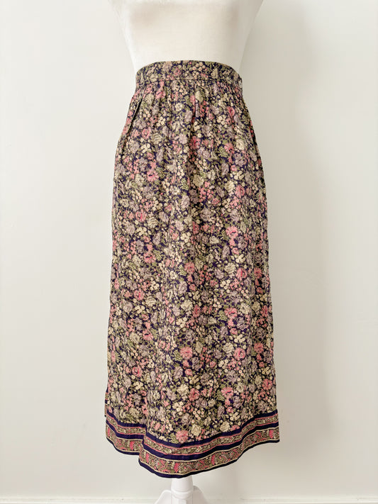 Navy and pink floral skirt-M