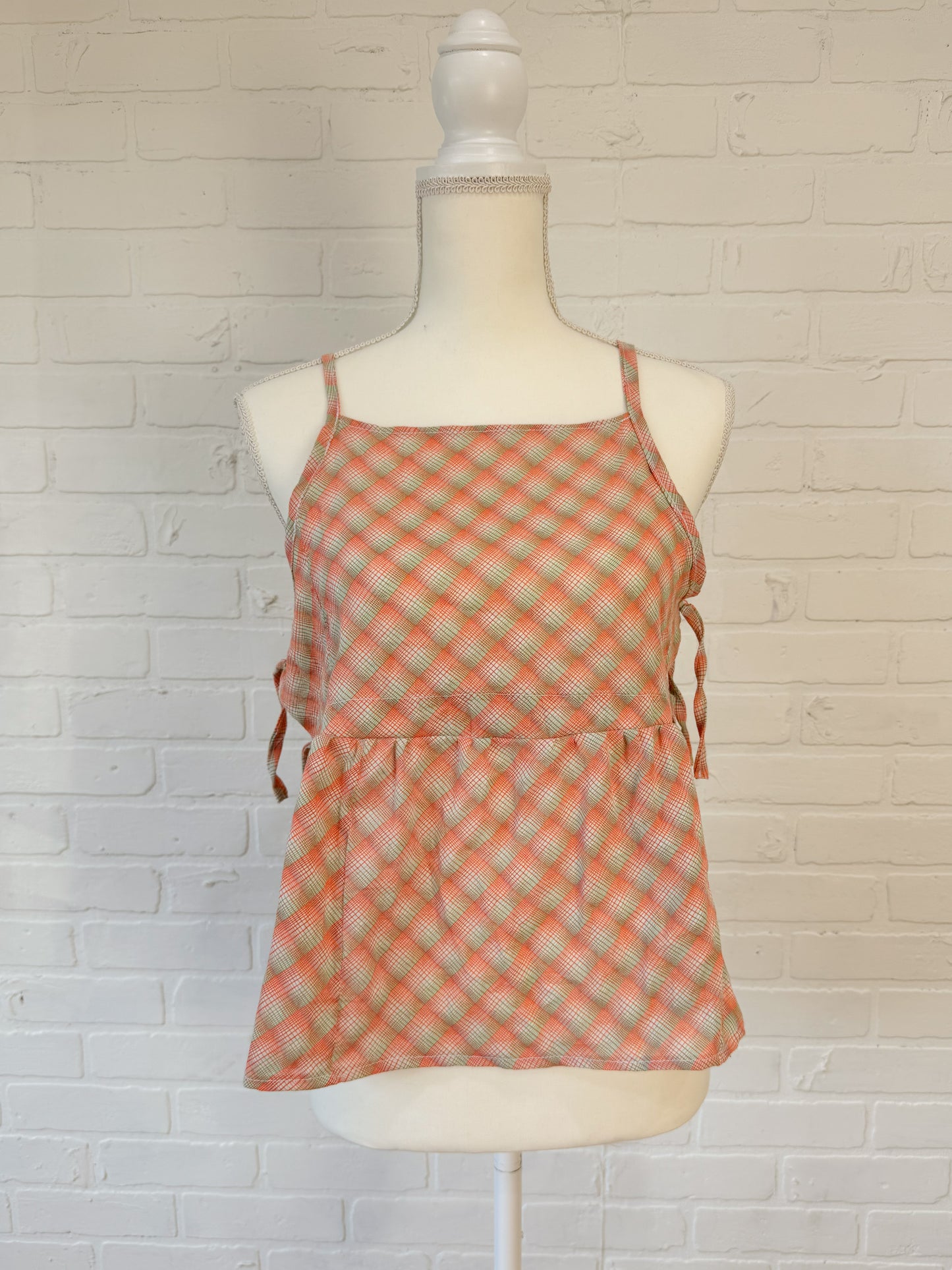 Orange and green side tie top