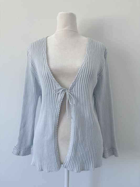 Blue front tie top - L