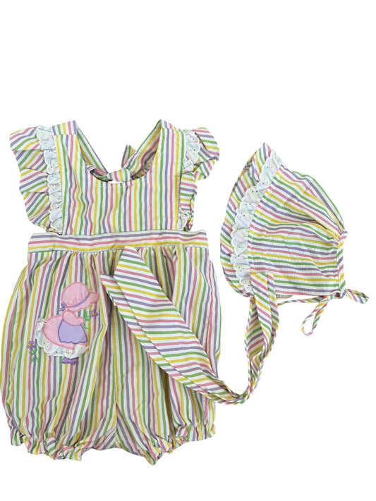 Baby colorful striped romper w/matching hat - 24mo