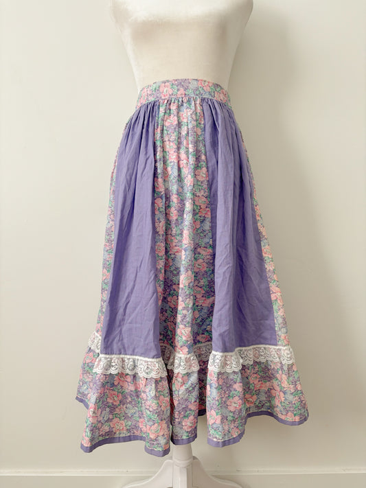 Purple floral lace trim skirt-M