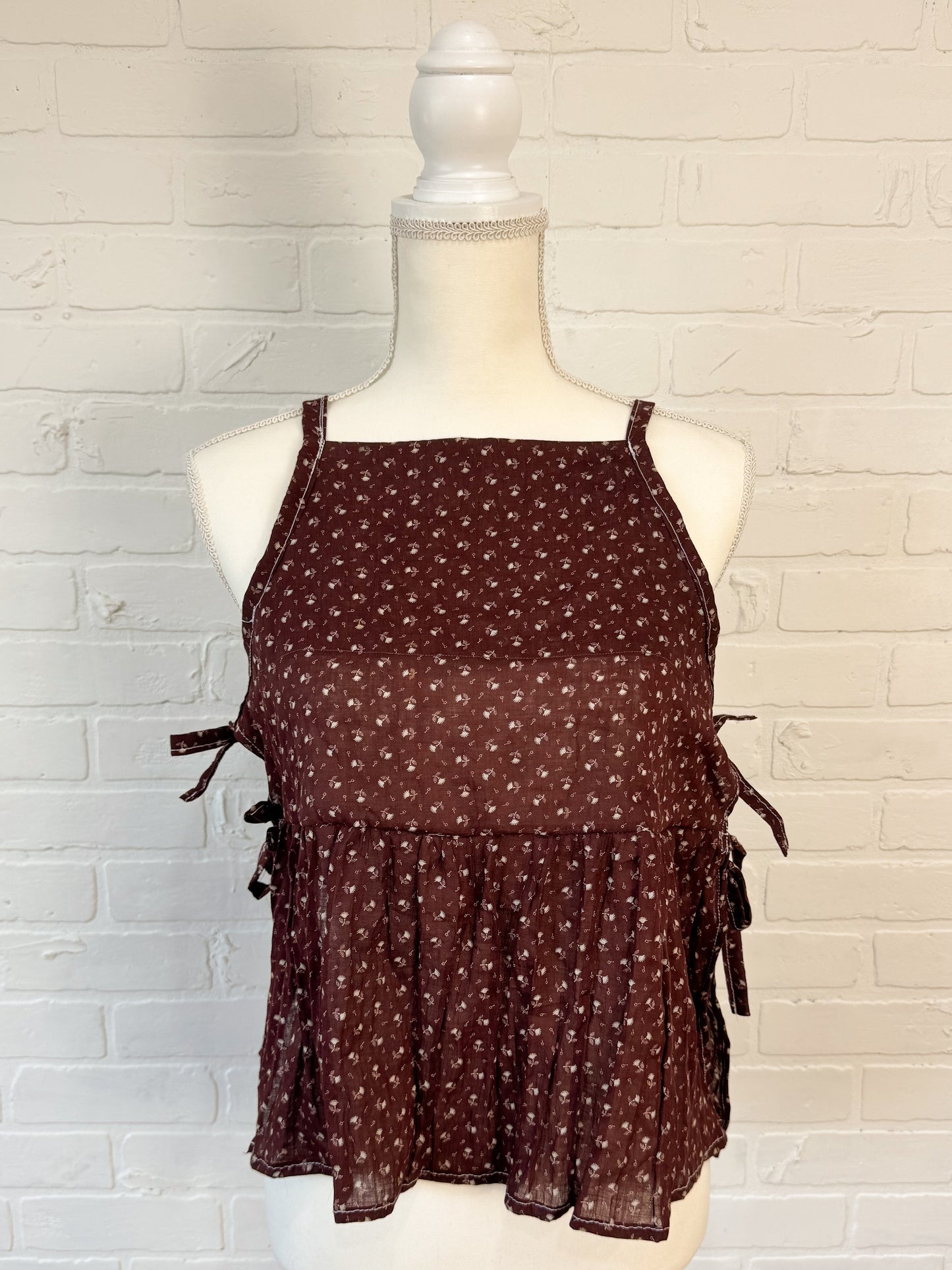 Brown side tie top