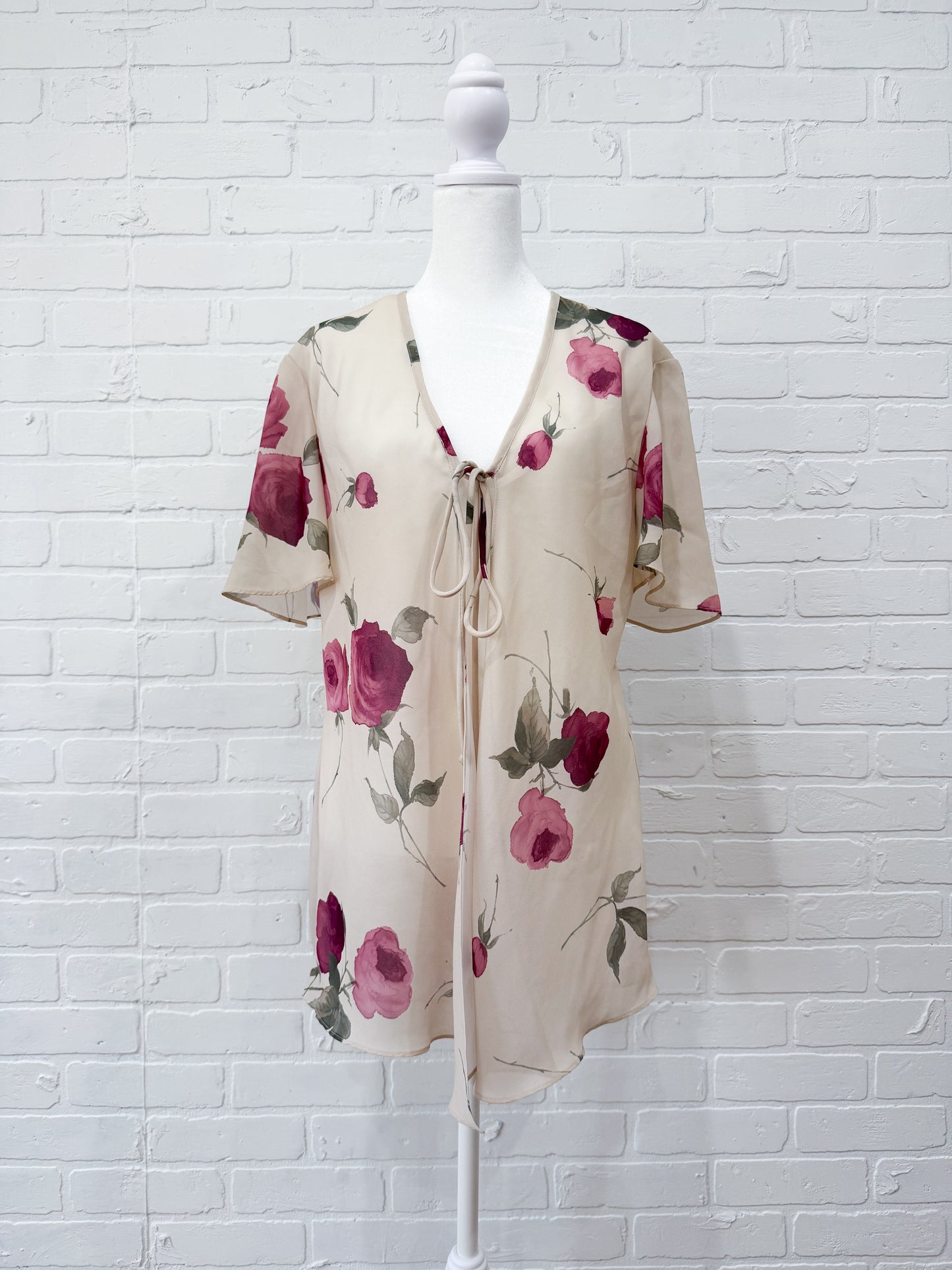 Floral front tie top - L
