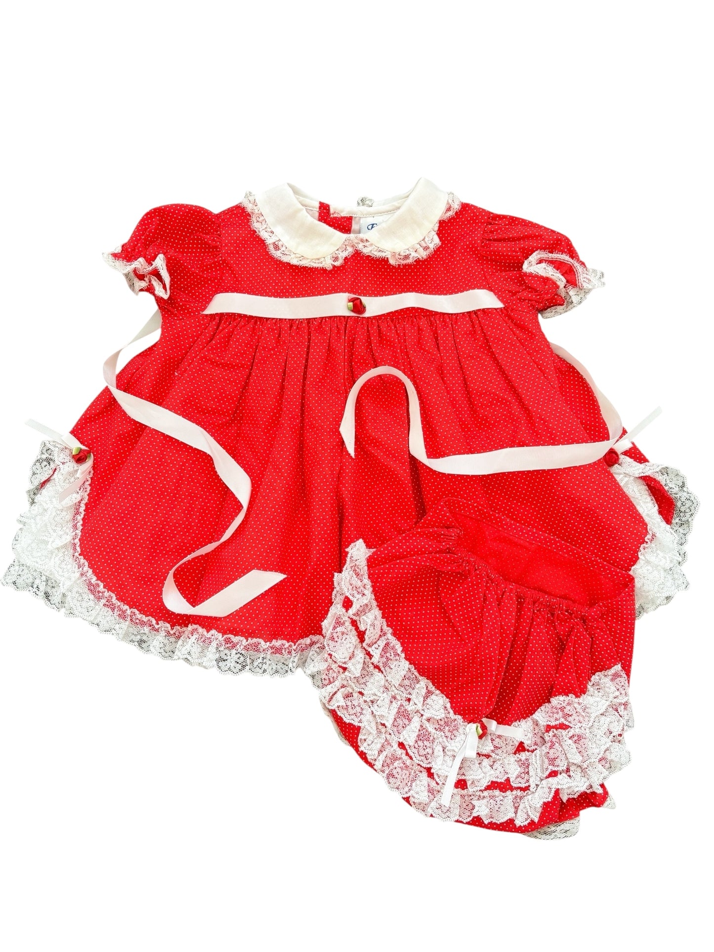 Baby red polka dot dress-3-6M