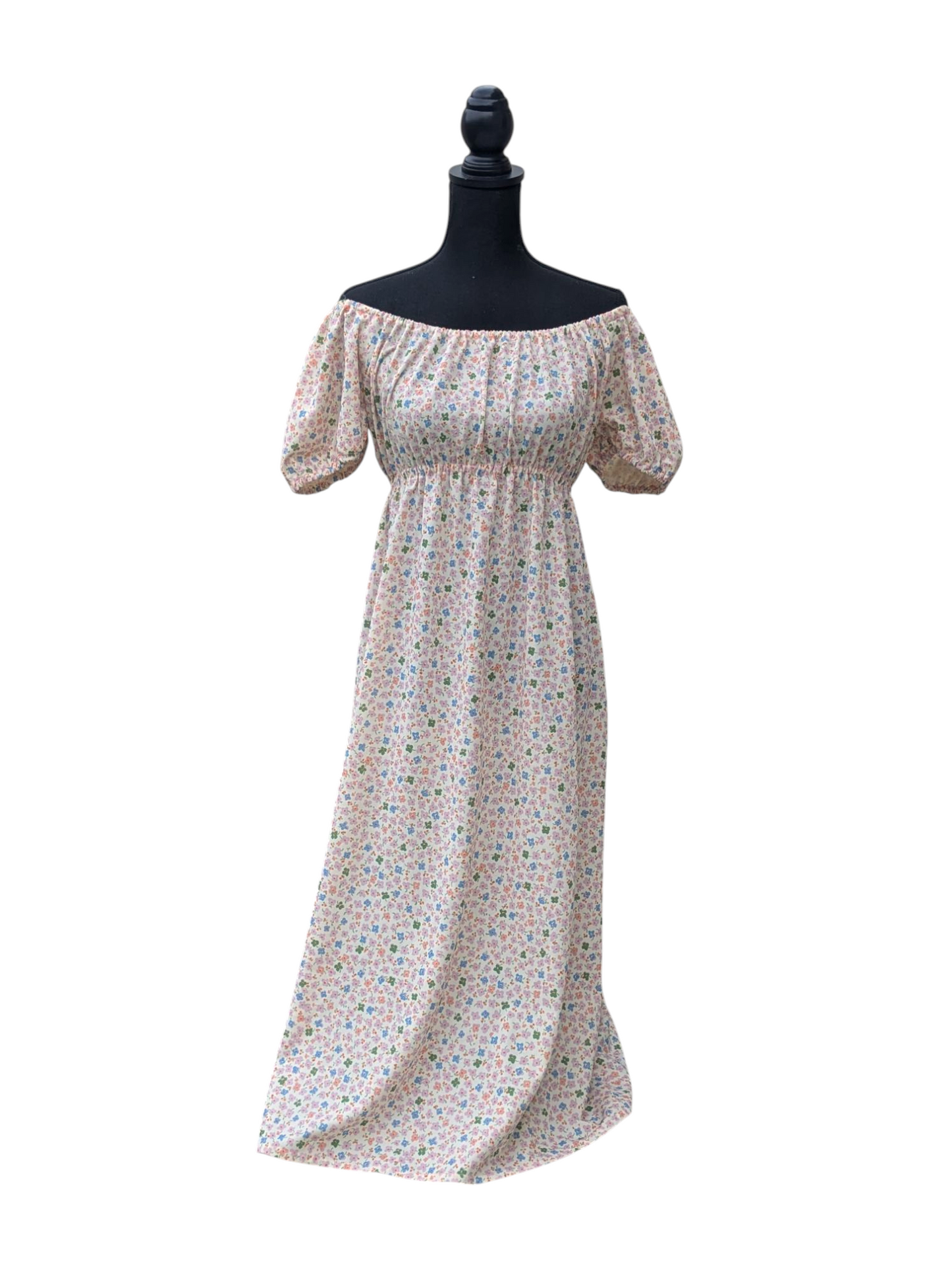 Elastic neckline floral dress - small