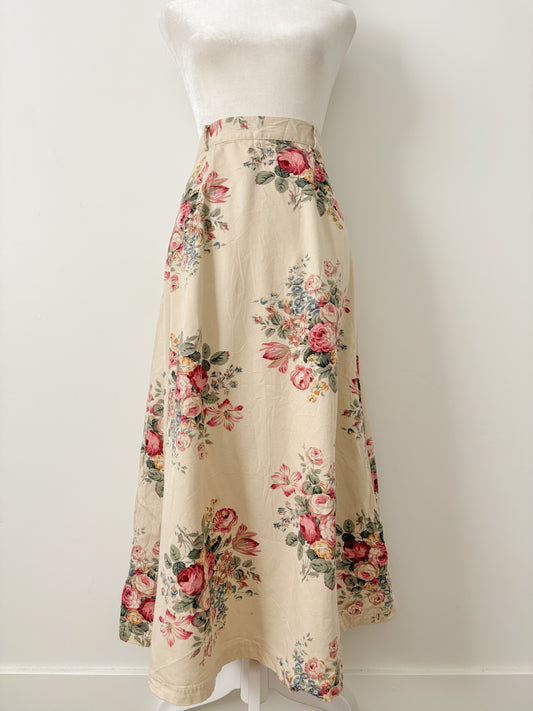 Brown floral skirt-L
