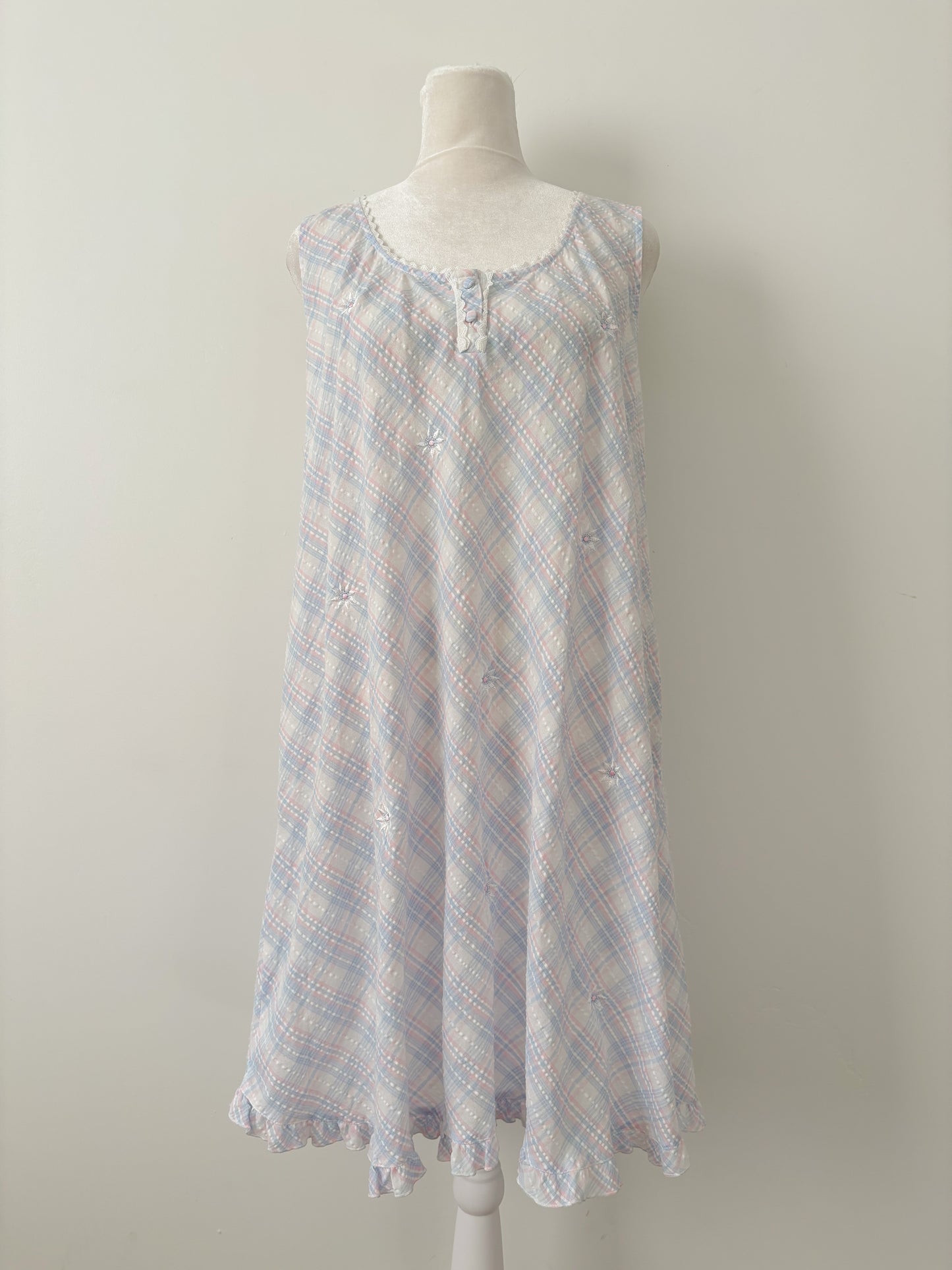 Blue & pink plaid nightgown-L