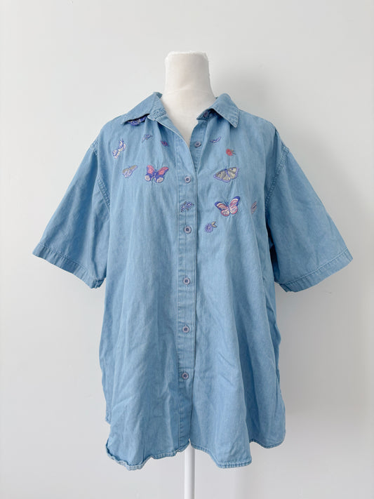 Butterfly denim button up - xl