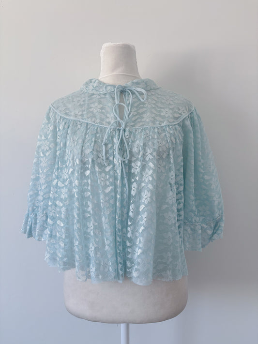Blue lace cape top - m