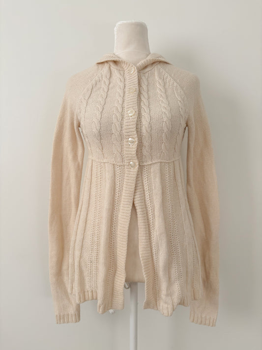 Cream hooded button cardigan-S