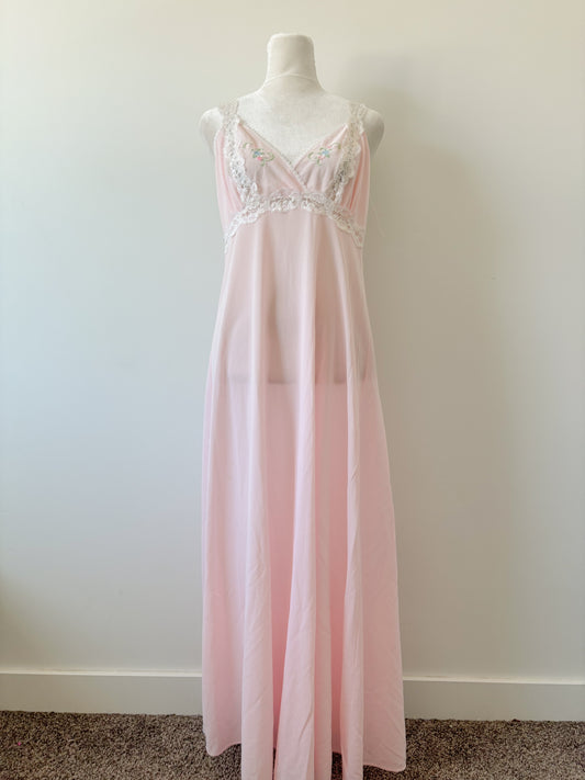 Pink slip lace top nightgown-M