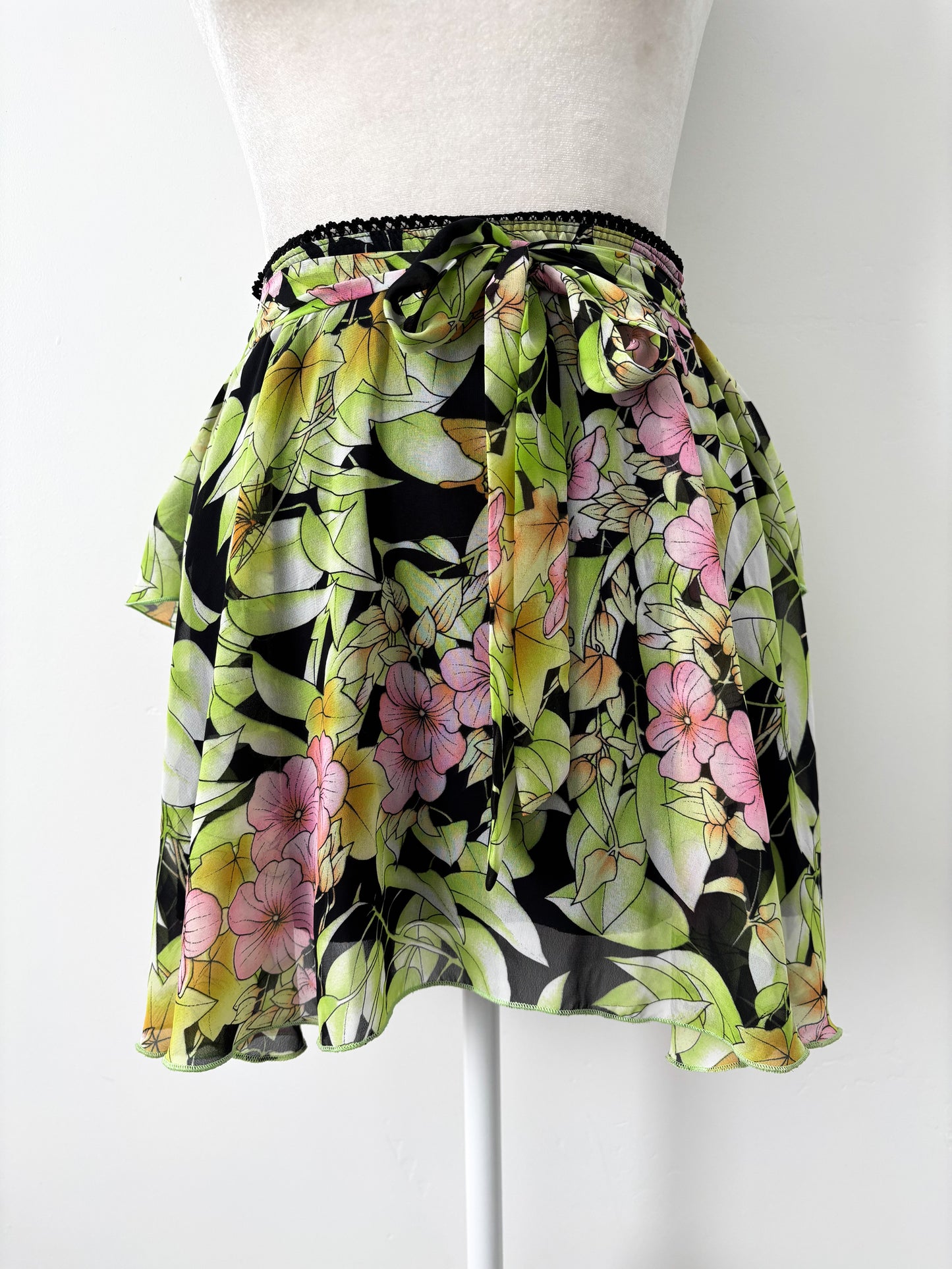 Green floral mini skirt-S